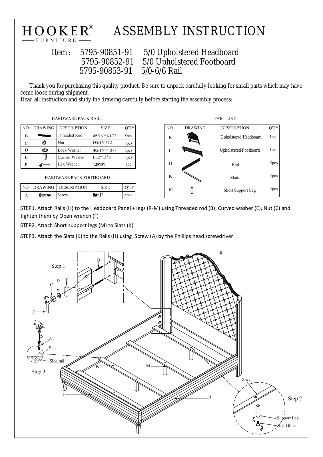 Hooker Furniture 57959085091 Assembly Guide