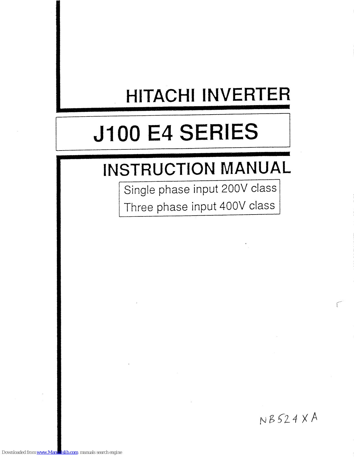 Hitachi J100 E4 Instruction Manual