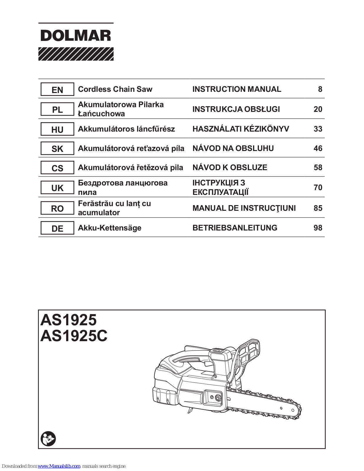 Dolmar AS1925C, AS1925 Instruction Manual