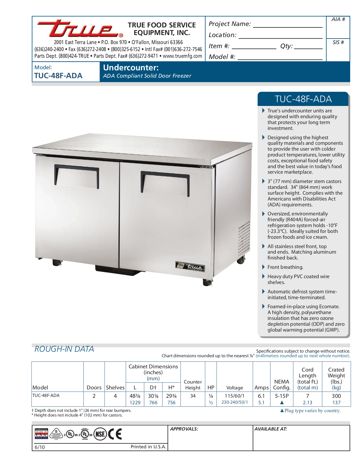 True TUC-48F-ADA User Manual