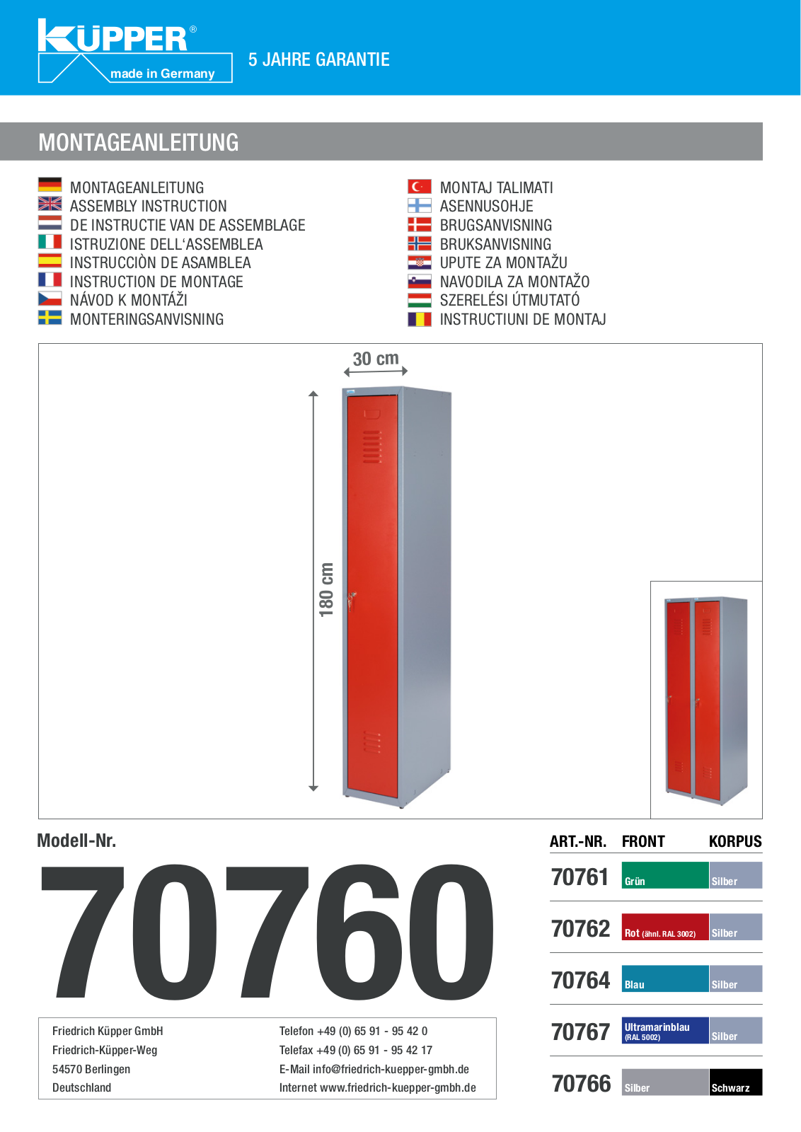 Küpper 70760, 70767, 70761, 70762, 70764 User guide