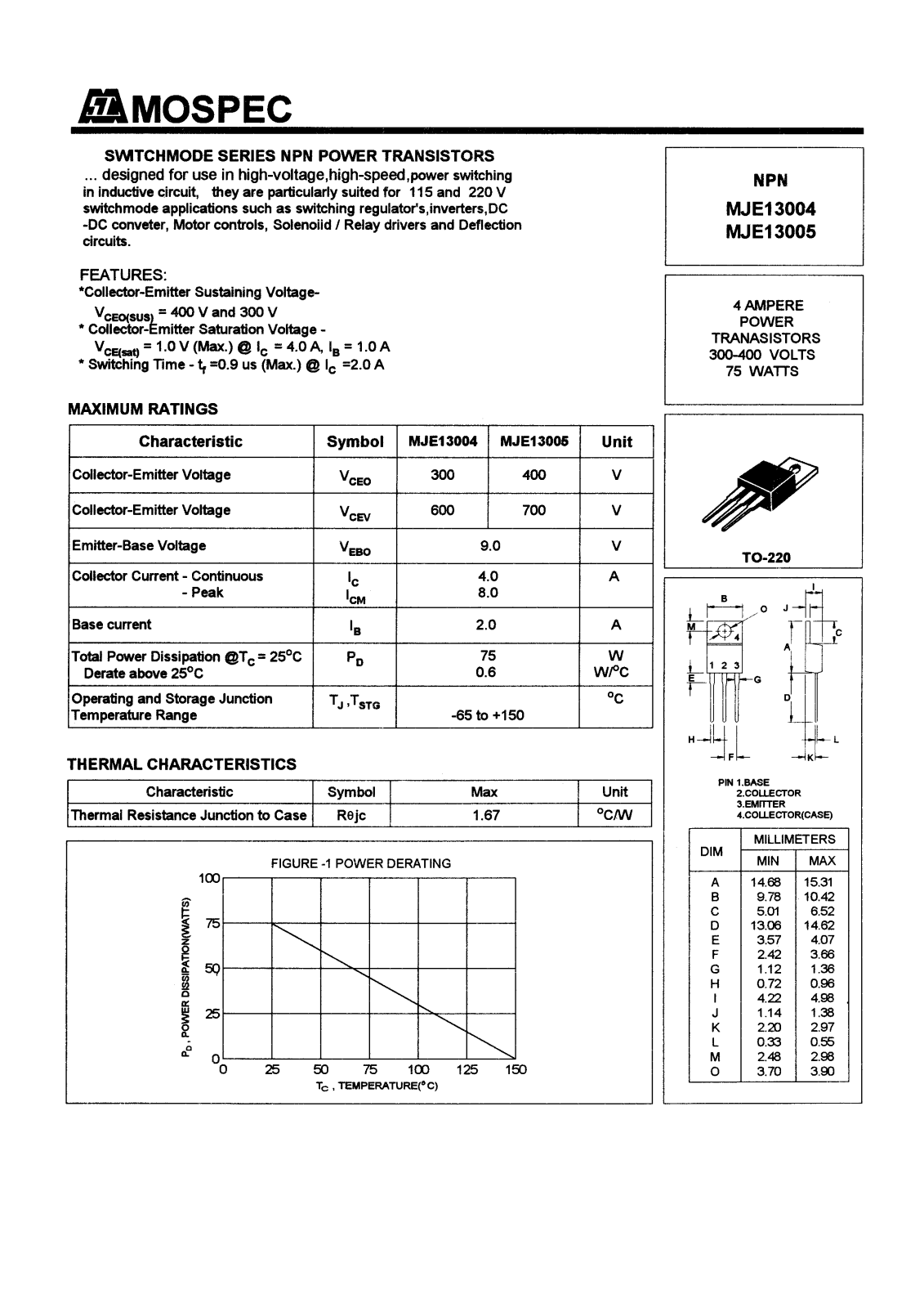 MOSPEC MJE13004, MJE13005 Datasheet