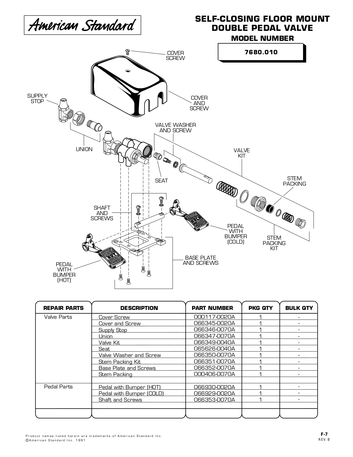 American Standard 7680.010 User Manual