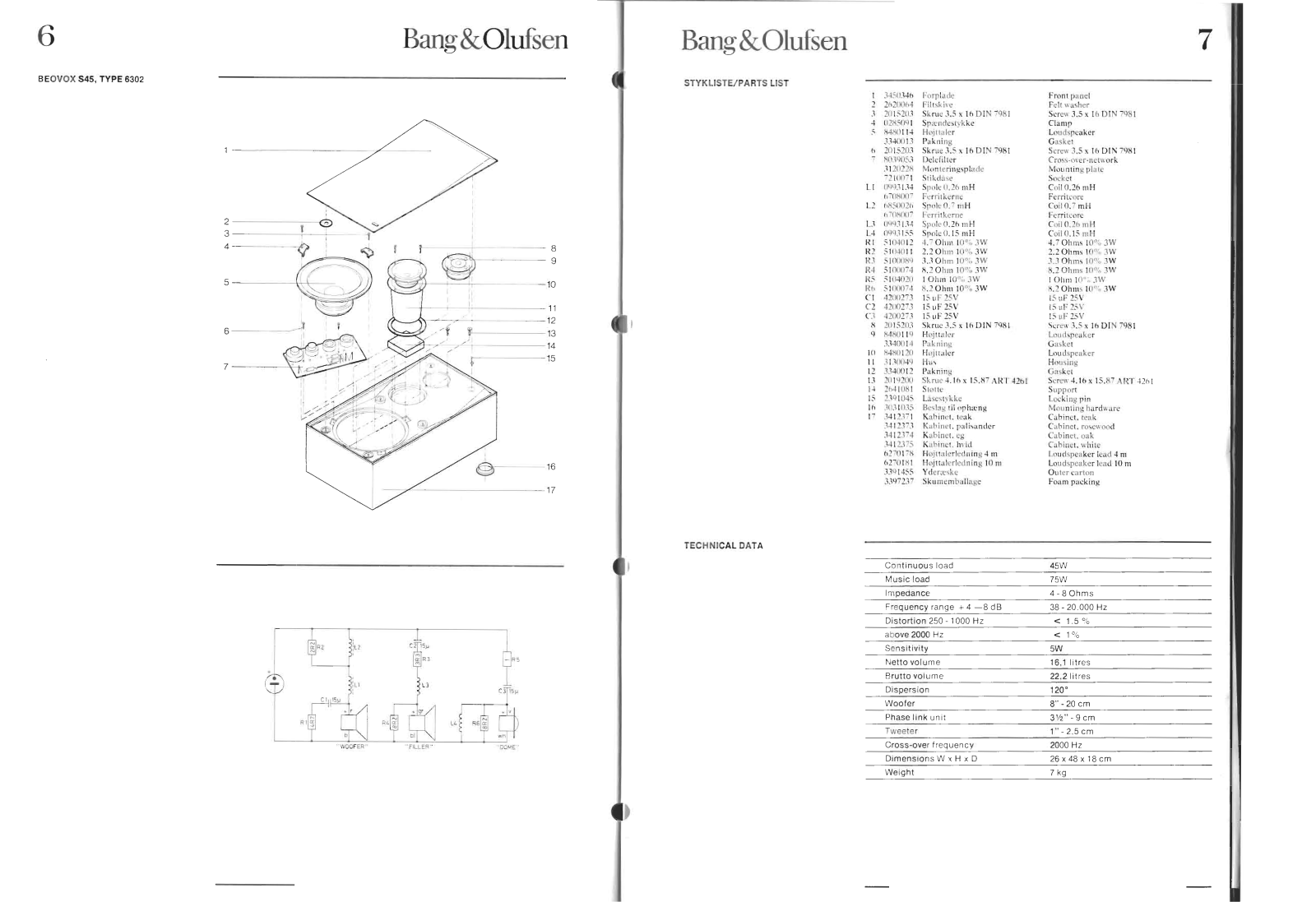 Bang & Olufsen Beovox S-45 Schematic