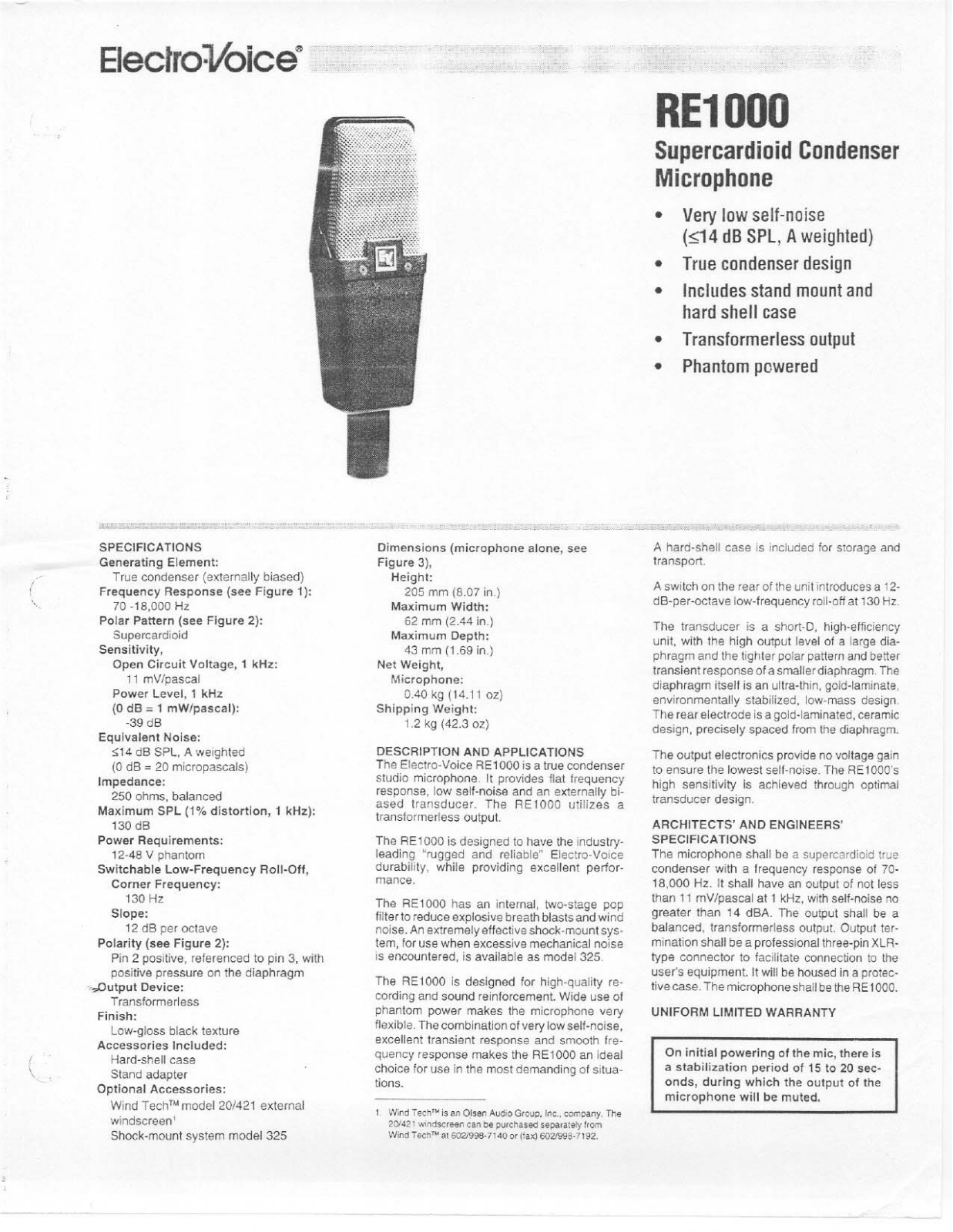 Electro-Voice RE1000 User Manual