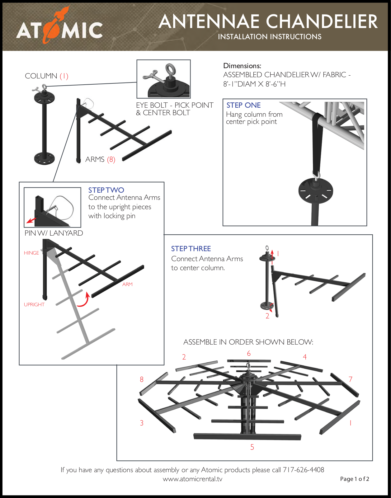 Atomic ANTENNAE CHANDELIER Installation Instructions Manual