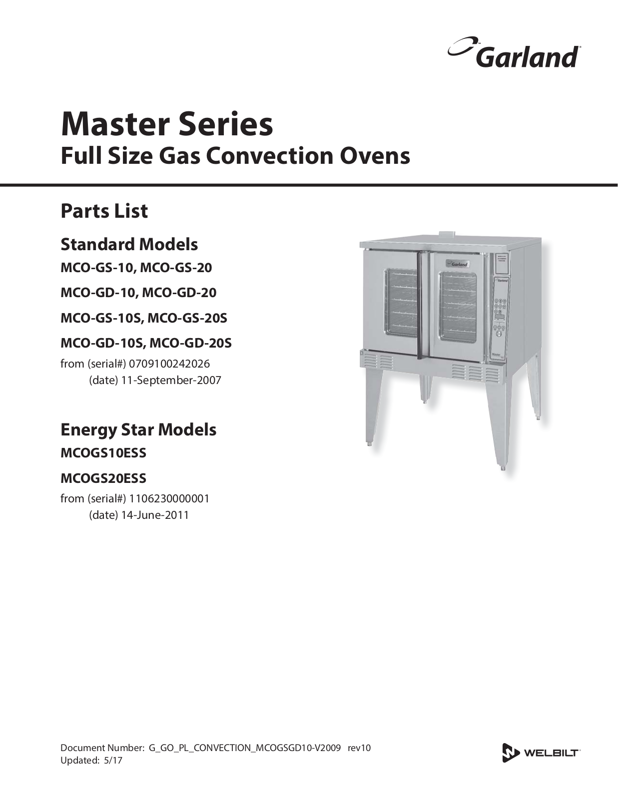 Garland MCO-GD-20 PARTS LIST