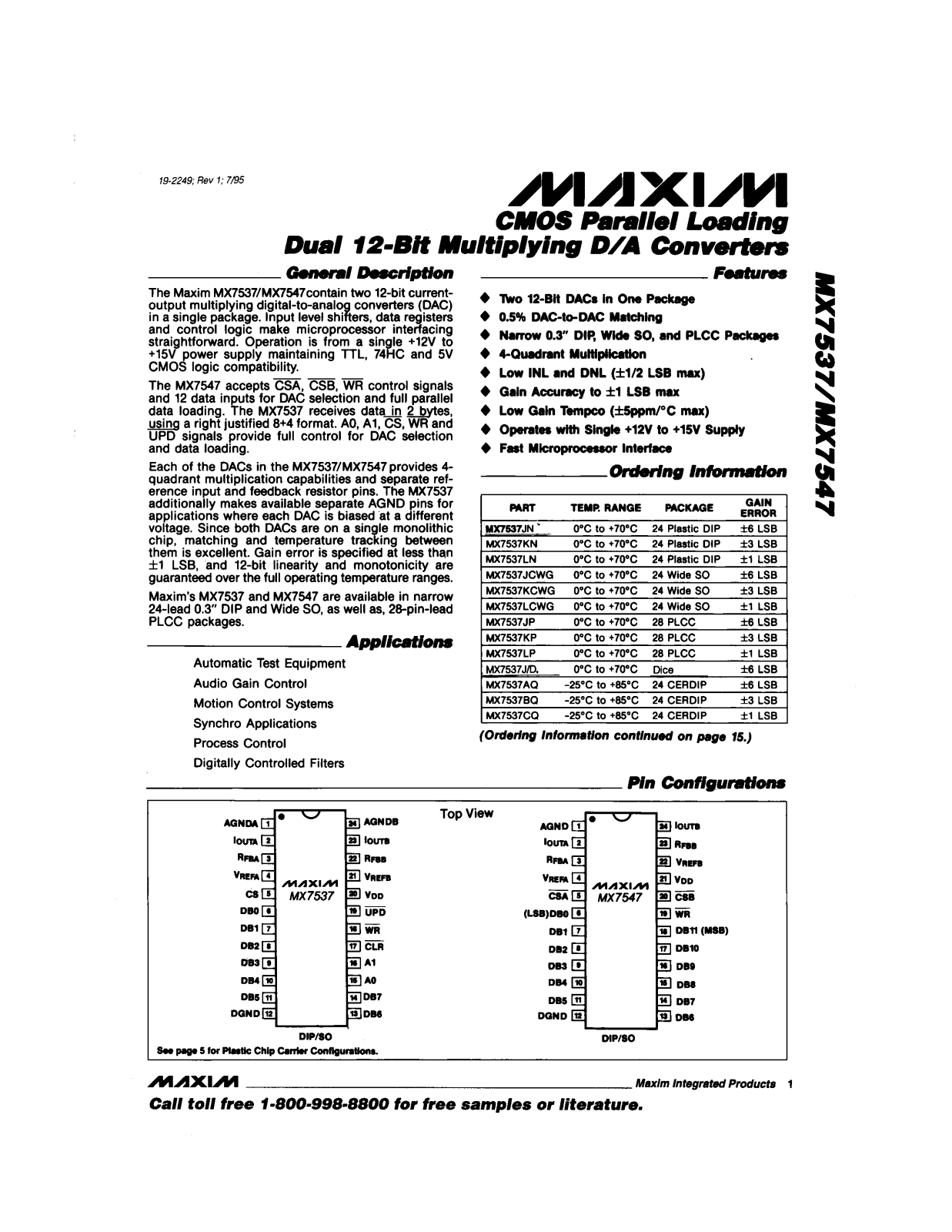 Maxim MX7537AQ, MX7537LCWG, MX7537LEWG, MX7537LN, MX7537LP Datasheet