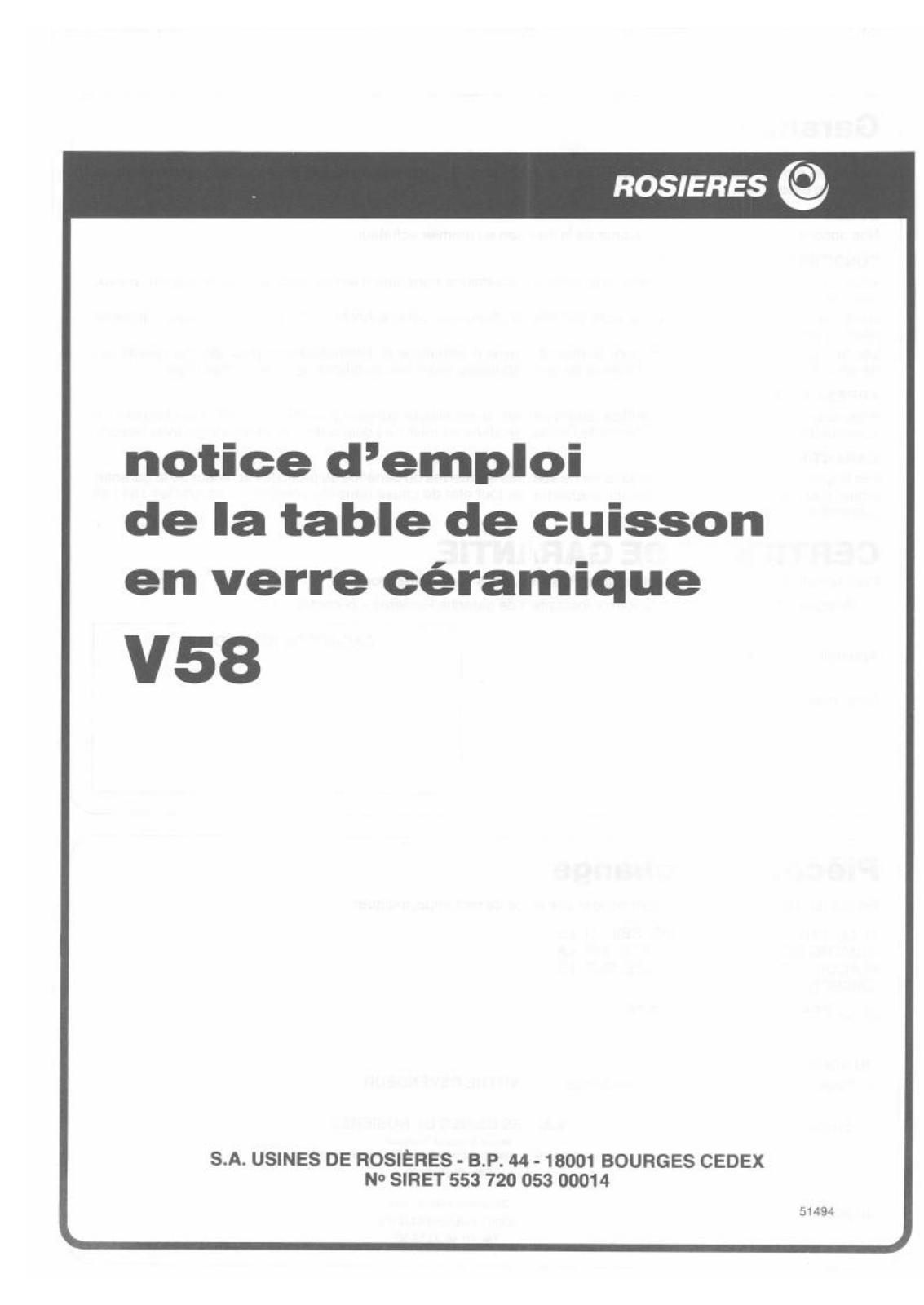 Rosieres V 58 User Manual