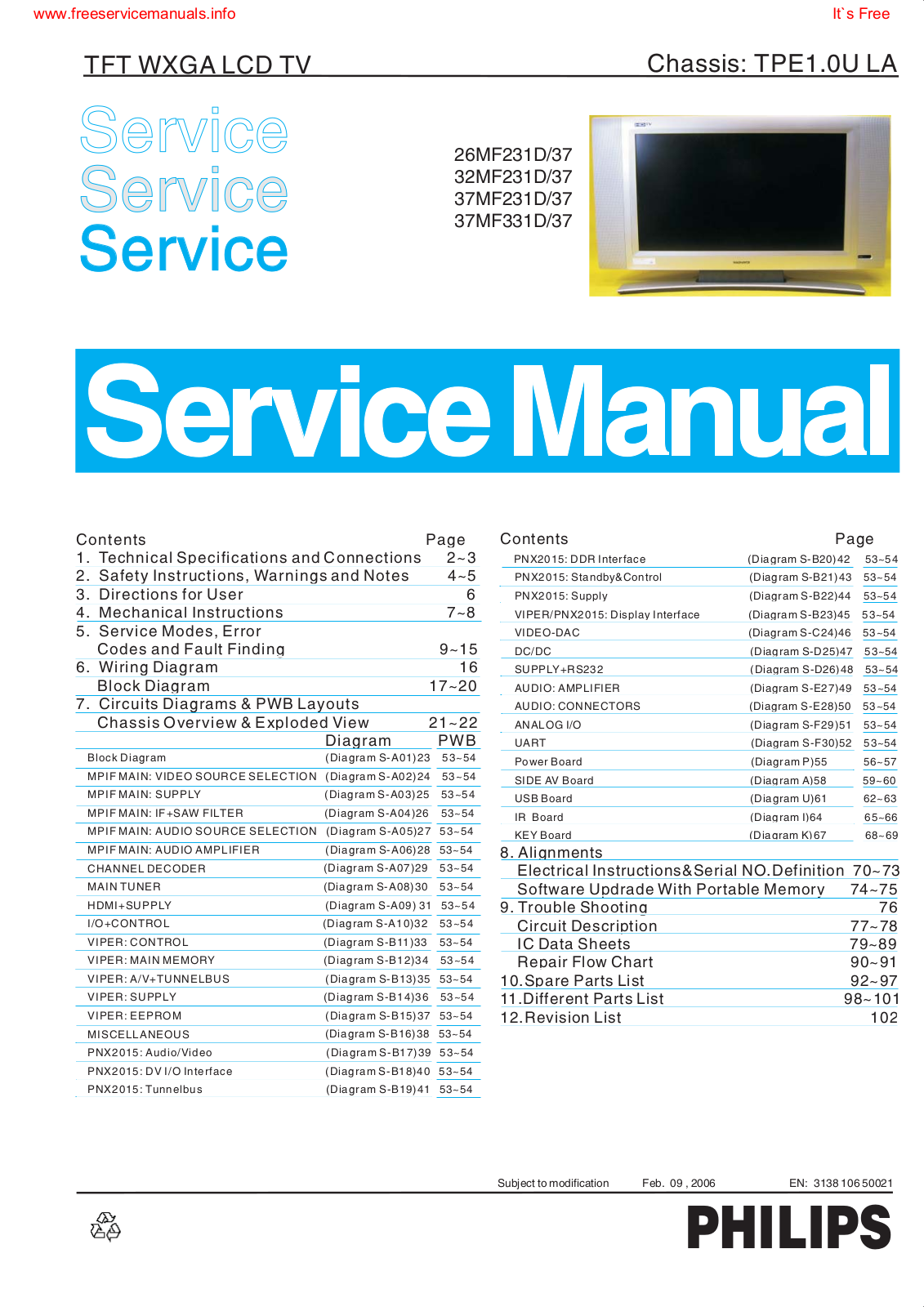 Philips 26MF231D-37, 32MF231D-37, 37MF231D-37, 37MF331D-37 Service Manual