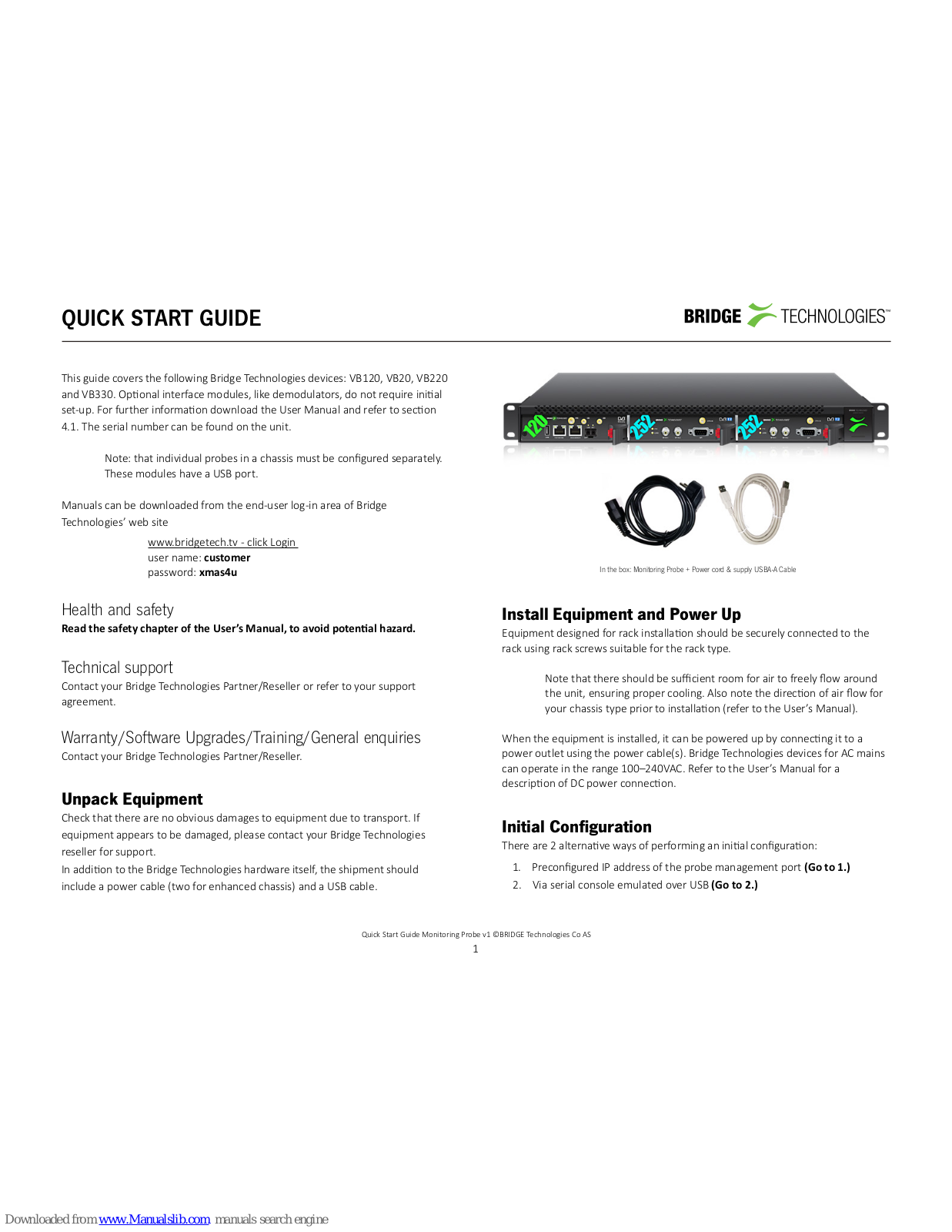 BridgeTech VB120, VB20, VB220, VB330 Quick Start Manual - ManualMachine.com