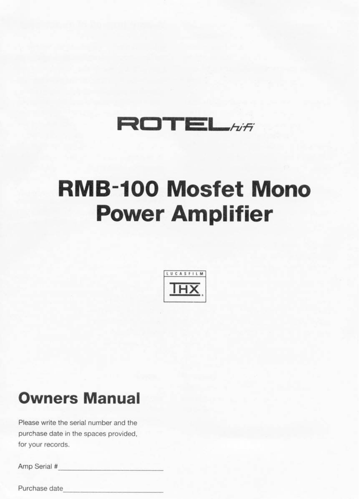 Rotel RMB-100 Owners manual