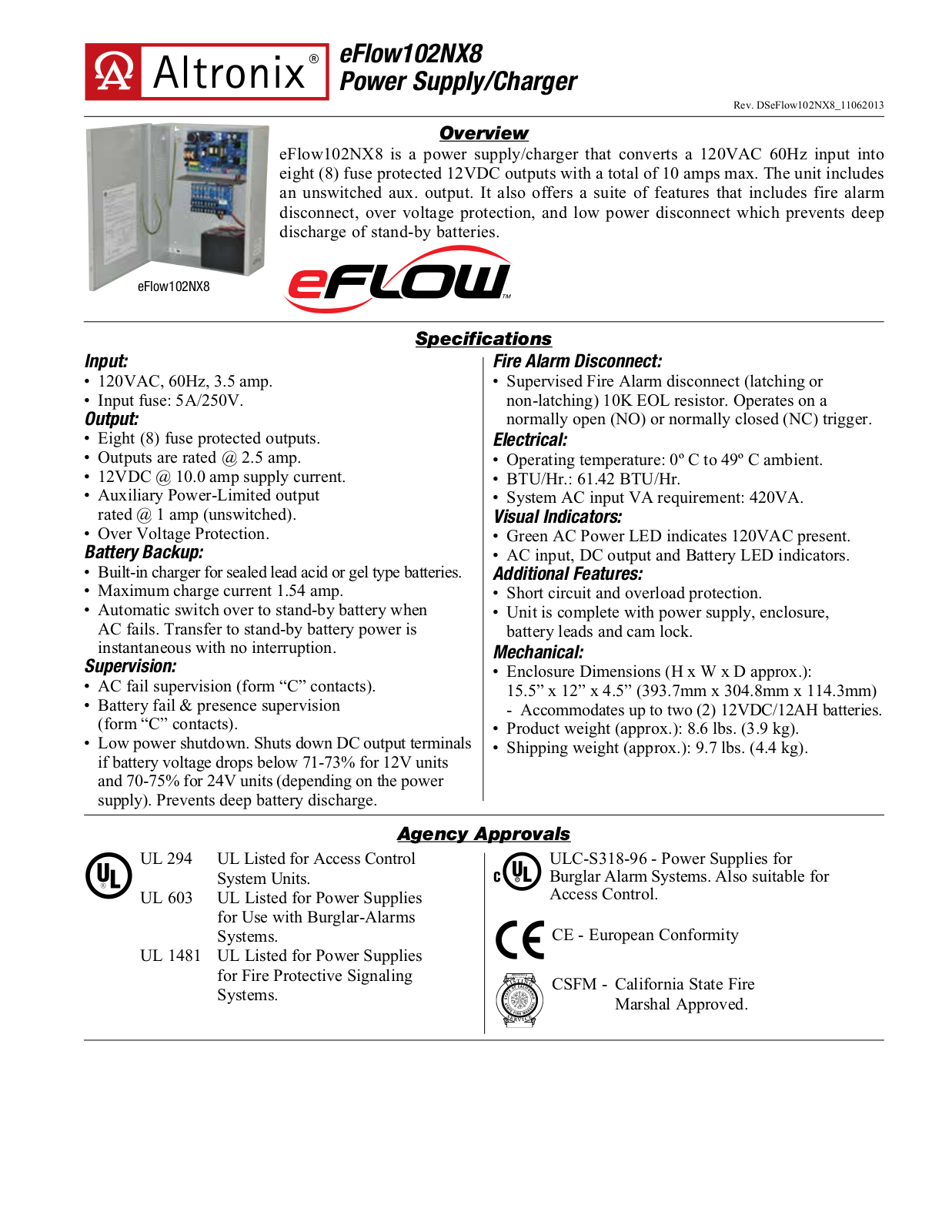 Altronix eFlow102NX8 Specsheet