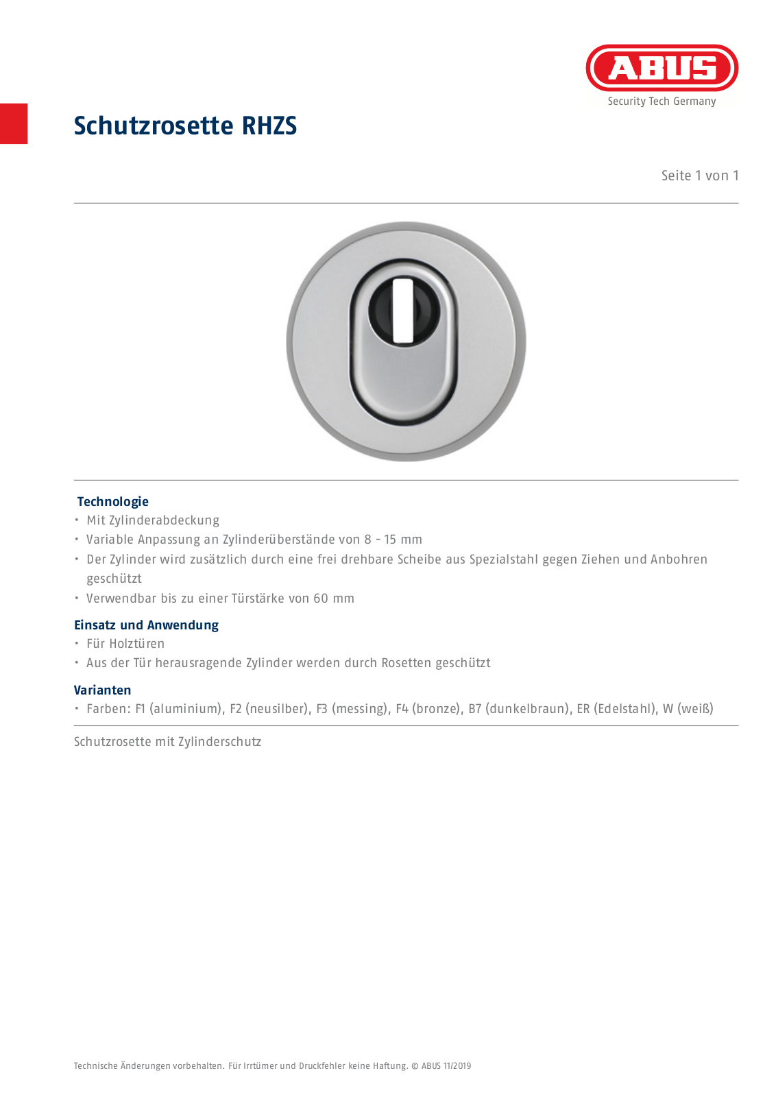 ABUS Schutzrosette RHZS Service Manual