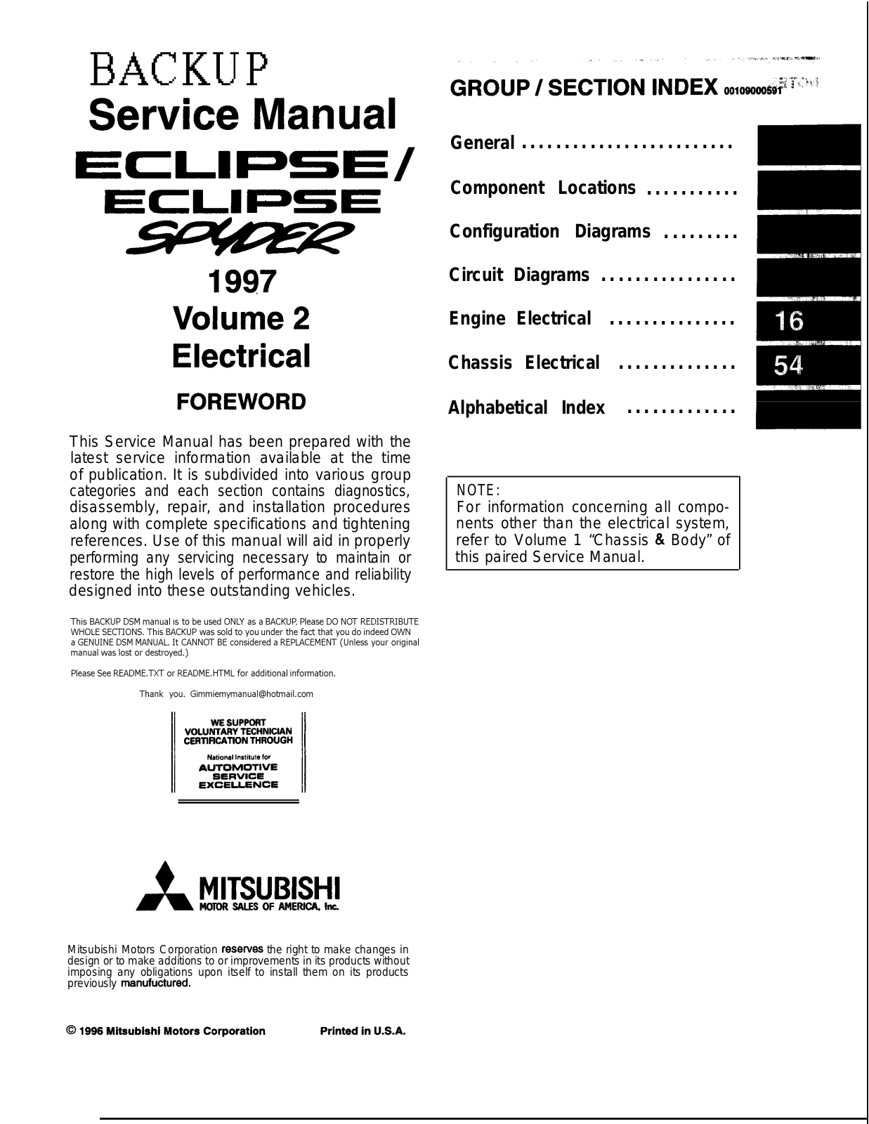 Mitsubishi Eclipse 1997 User Manual