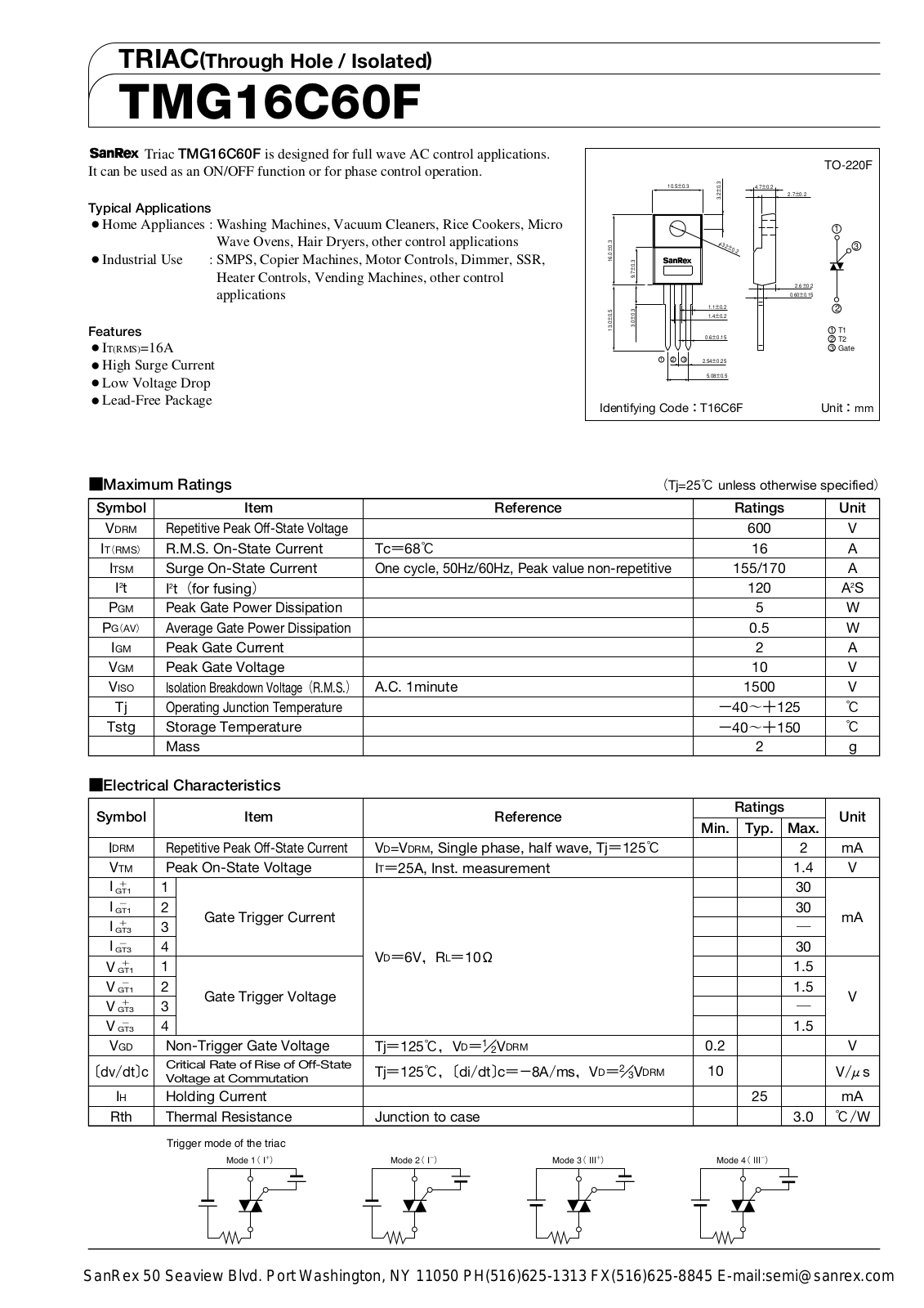 Sanrex-Sansha Electric Manufacturing TMG16C60F Data Sheet