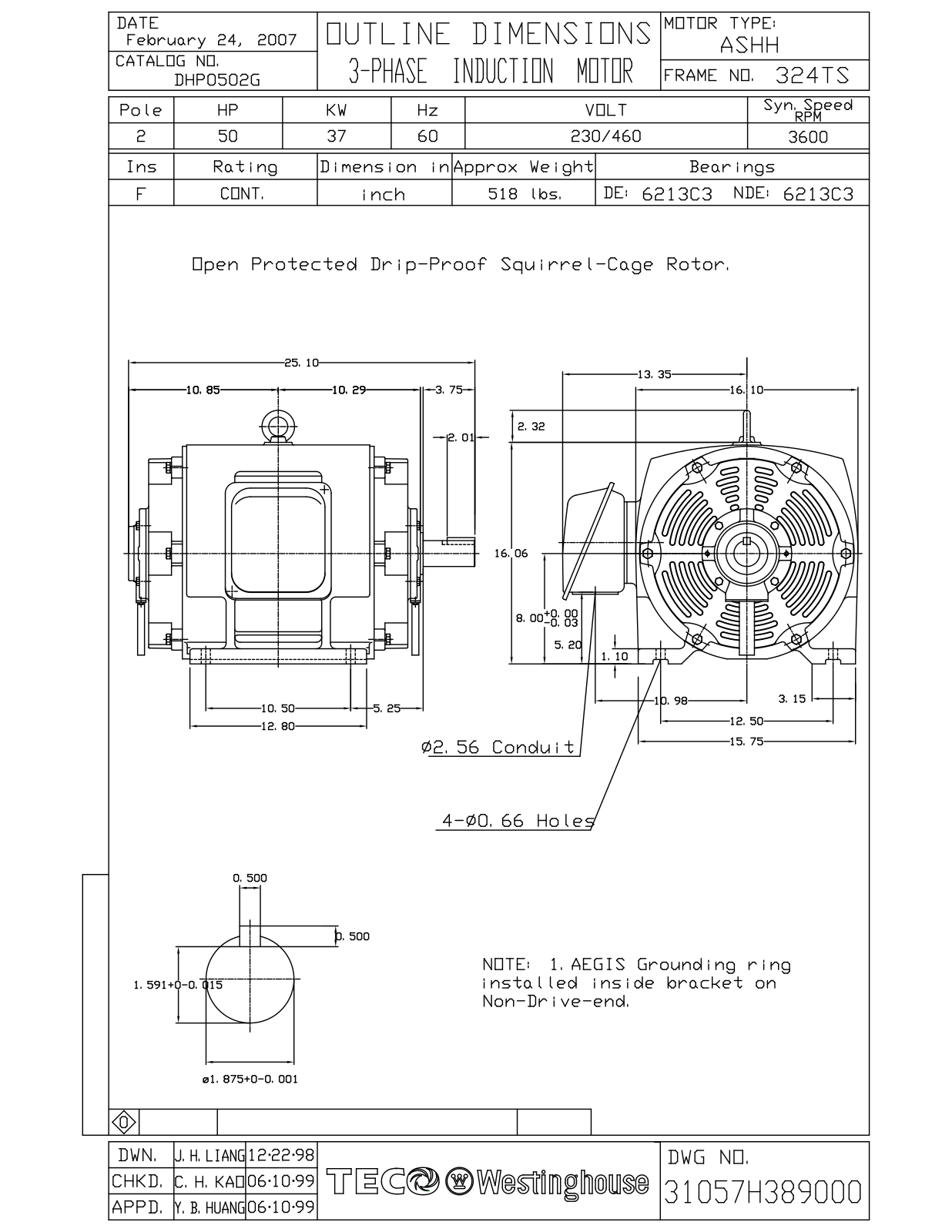 Datasheet DHP0502G Reference Drawing (Teco) - ManualMachine.com