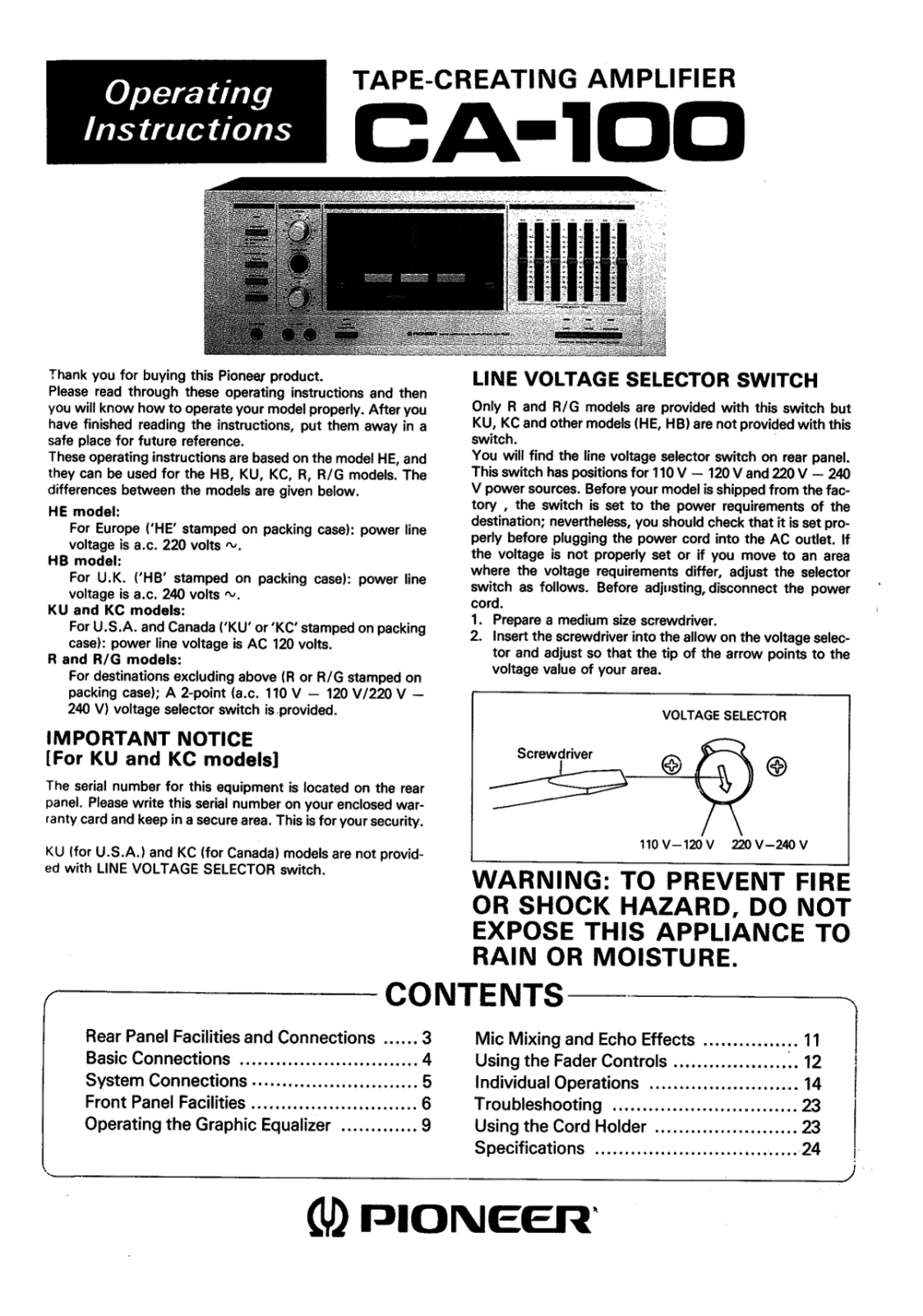 Pioneer CA-100 Owners manual