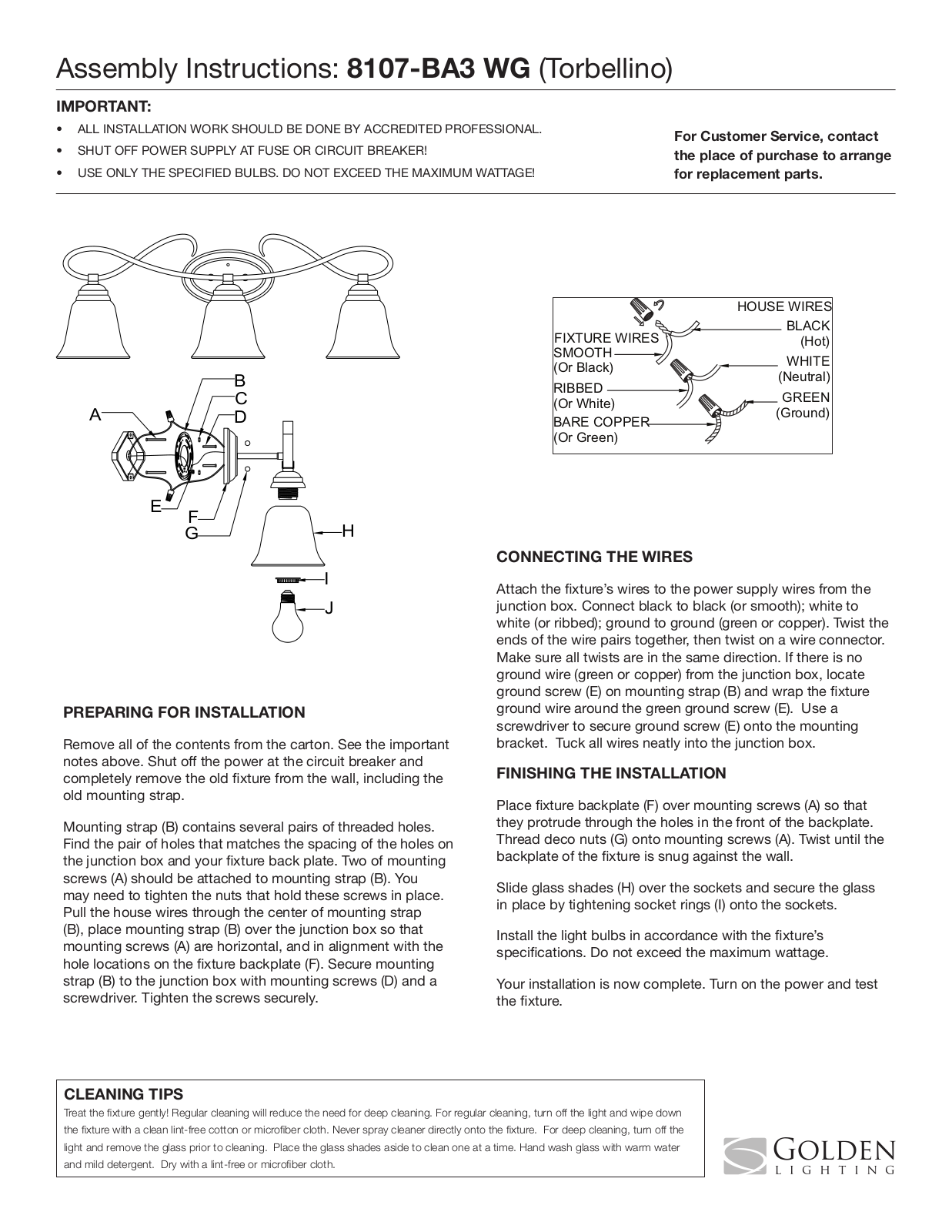 Golden Lighting 8107-BA3 WG User Manual