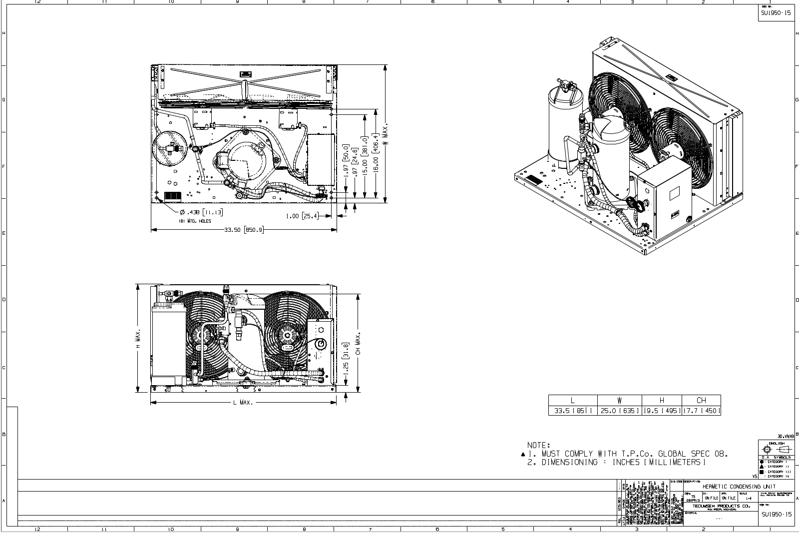 Tecumseh VSA9518ZNAXC Drawing Data