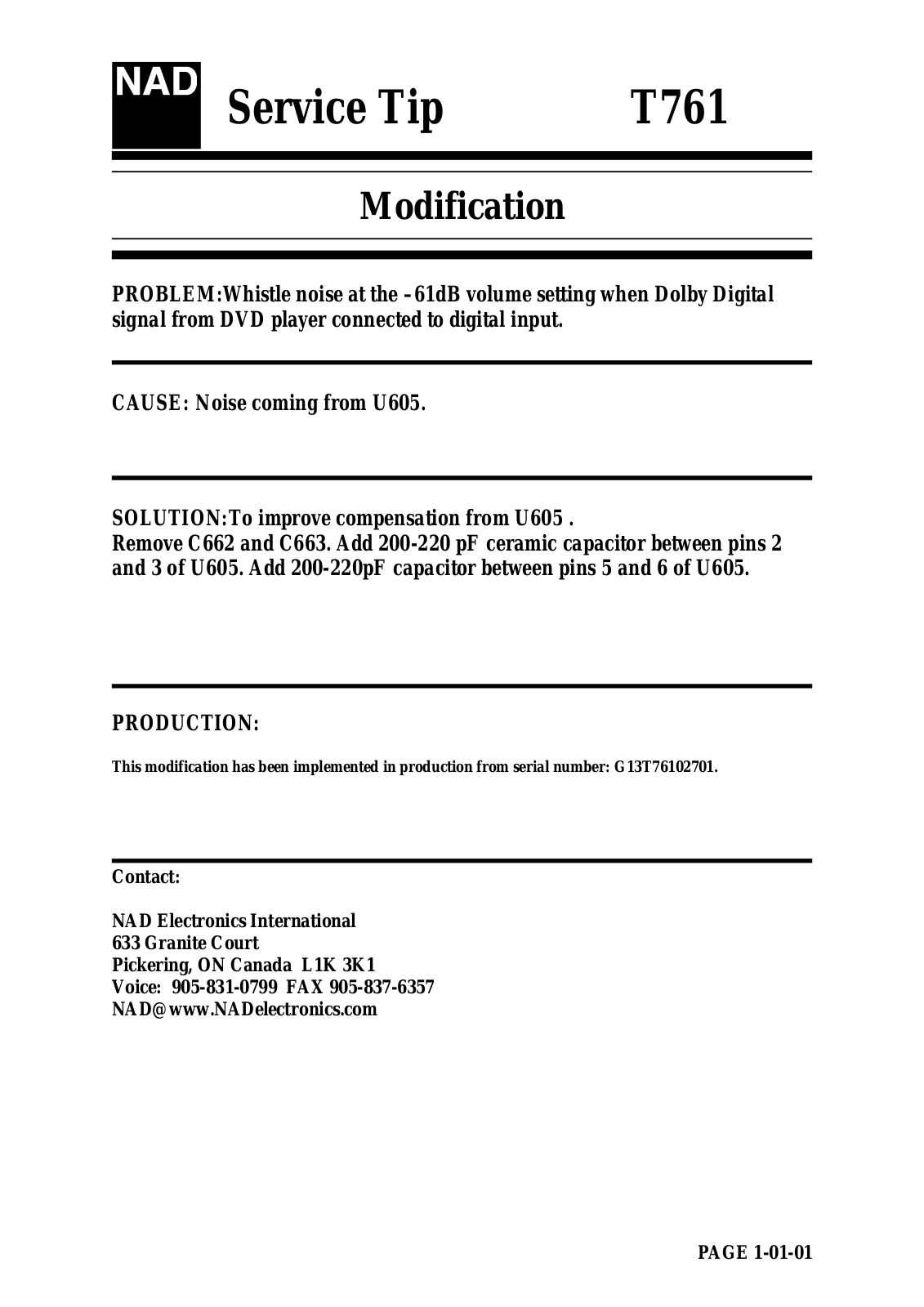 Nad LT-761 Service Information