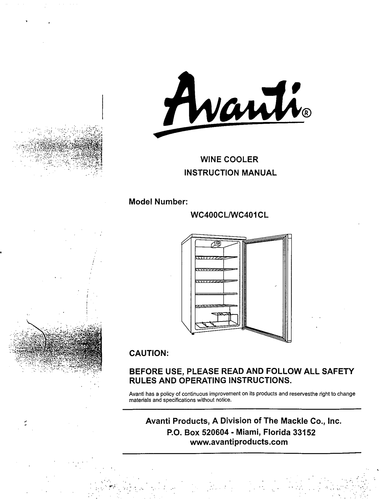 Avanti WC401CL User Manual