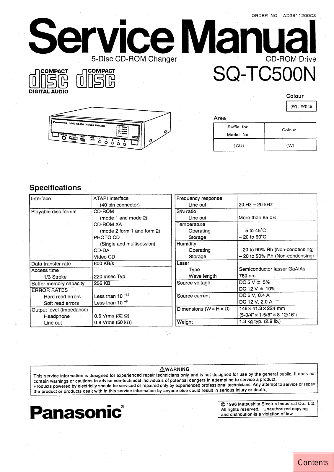 Panasonic SQTC-500-N Service manual