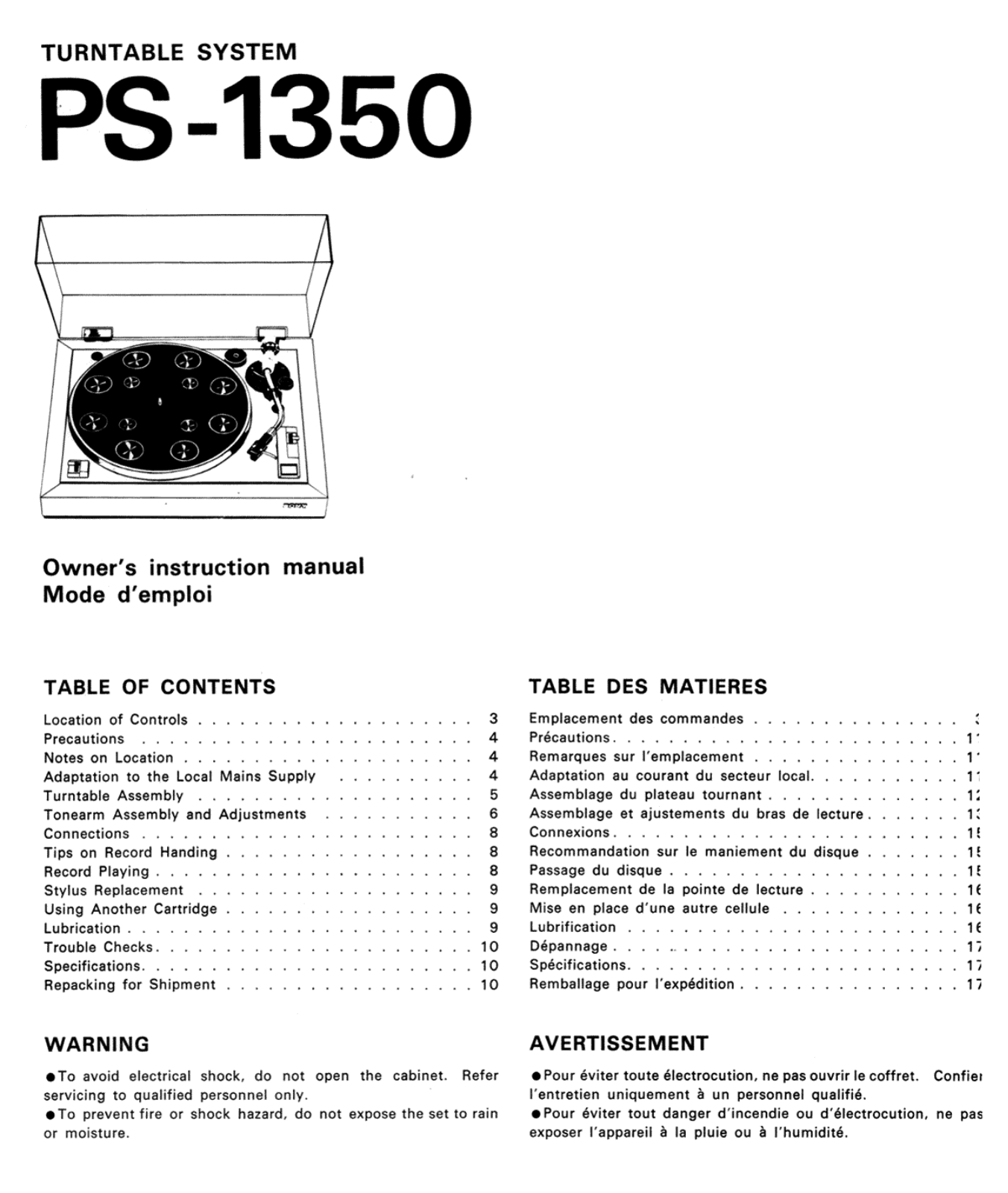 Sony PS-1350 Owners Manual