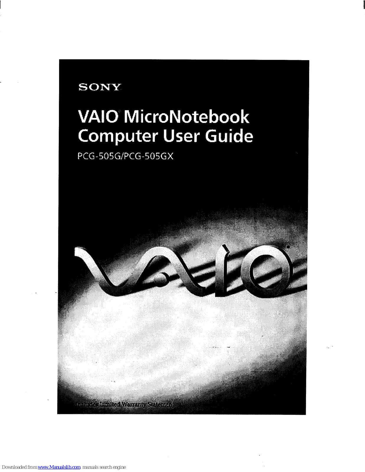 Sony VAIO MicroNotebook PCG-505G, VAIO MicroNotebook PCG-505GX User Manual