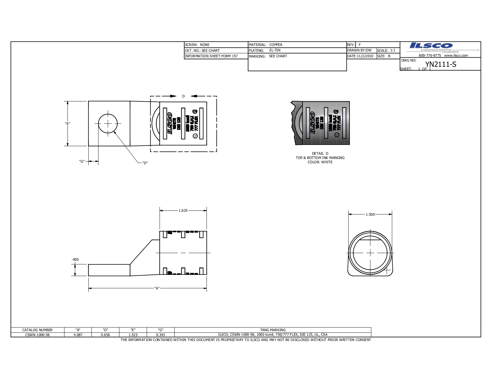 Ilsco CSWN-1000-58 Data sheet