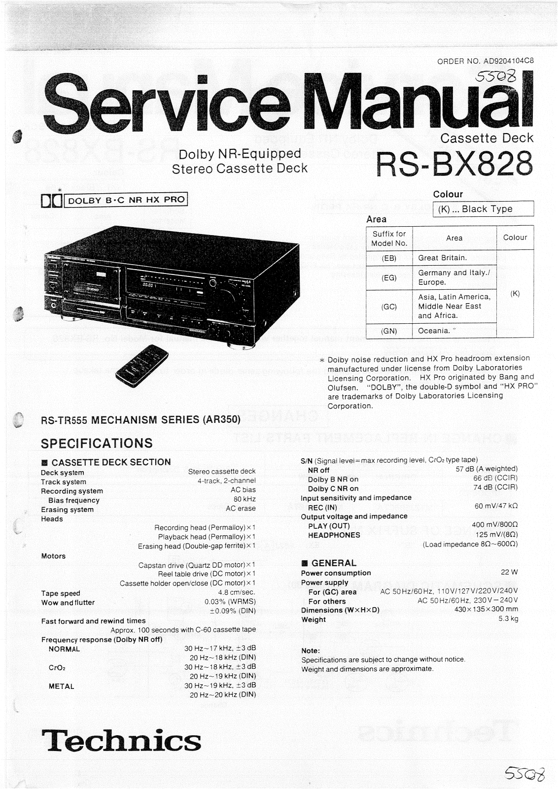 Technics RSBX-828 Service manual