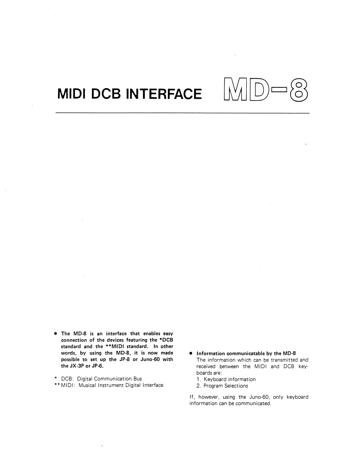 Roland Corporation MD-8 Owner's Manual