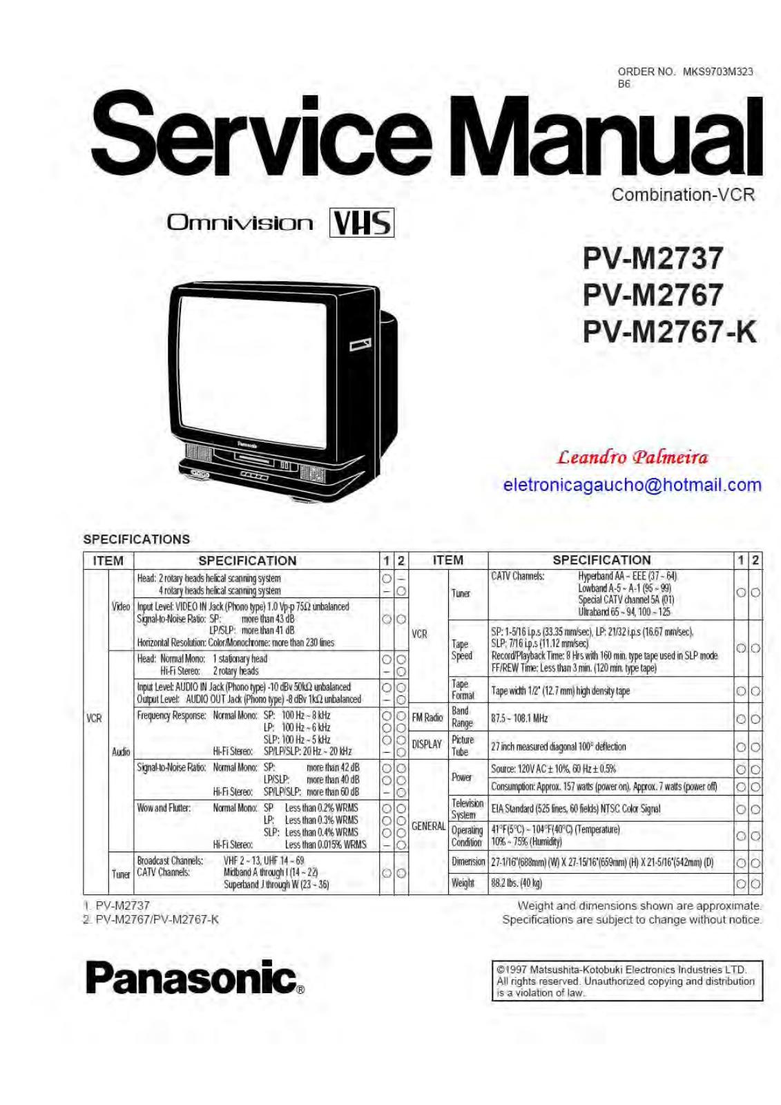 Panasonic PV-M2737, PV-M2767, PV-M2767K Schematic