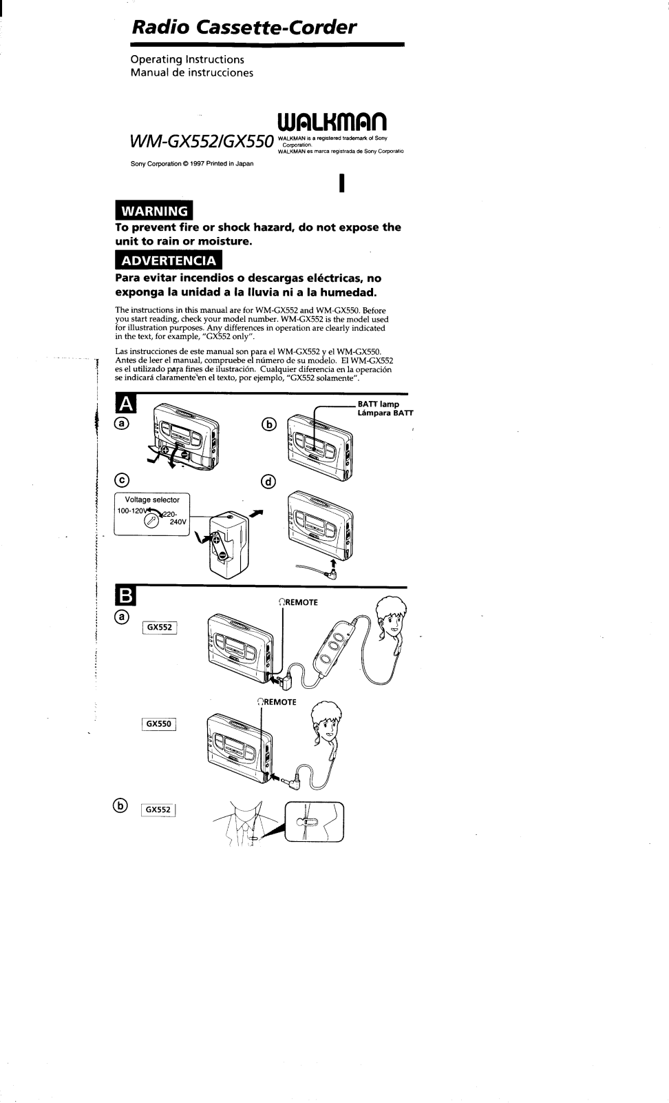 Sony WM-GX552, WM-GX550 Operating Manual