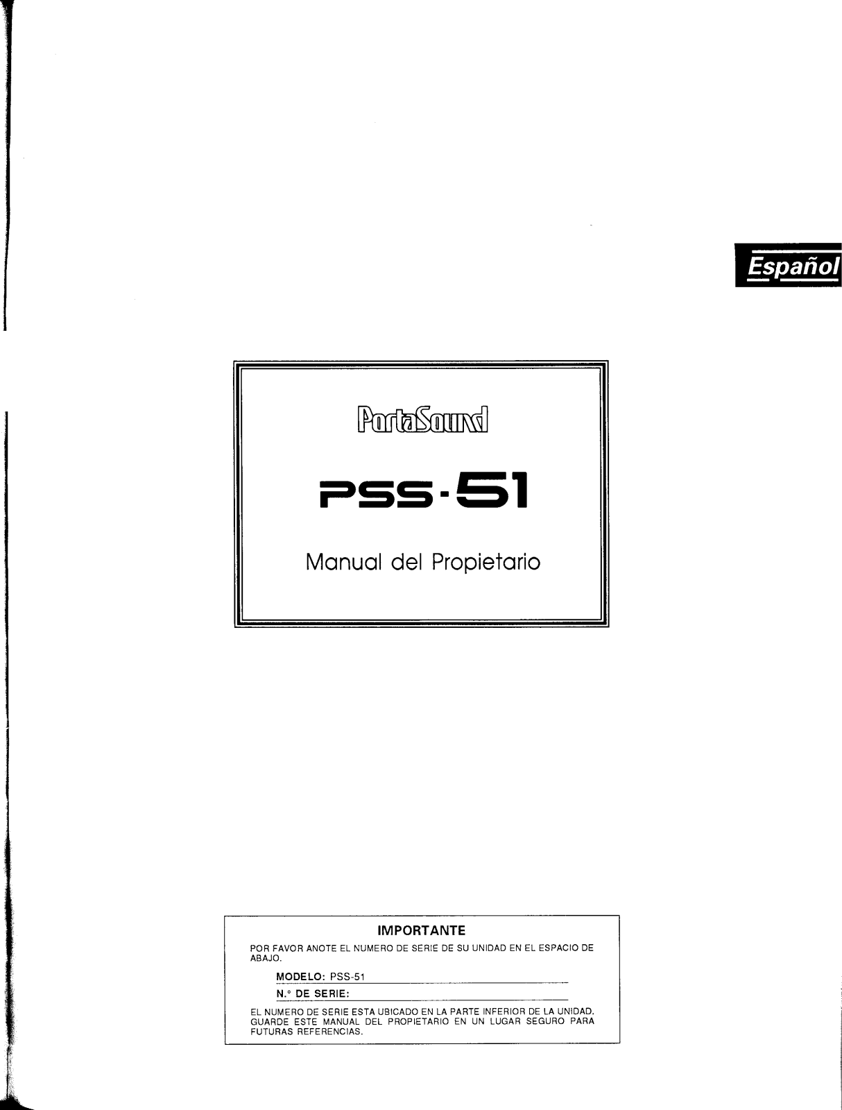 Yamaha PSS-51 User Manual