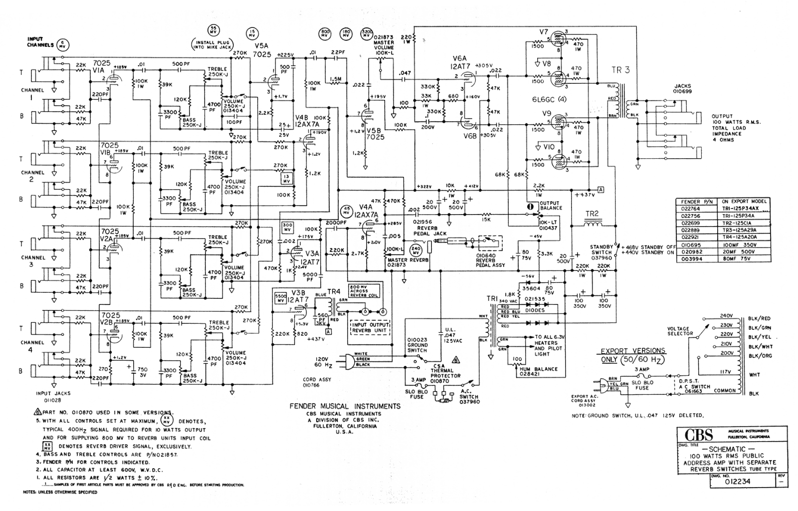 Fender pa100rev schematic