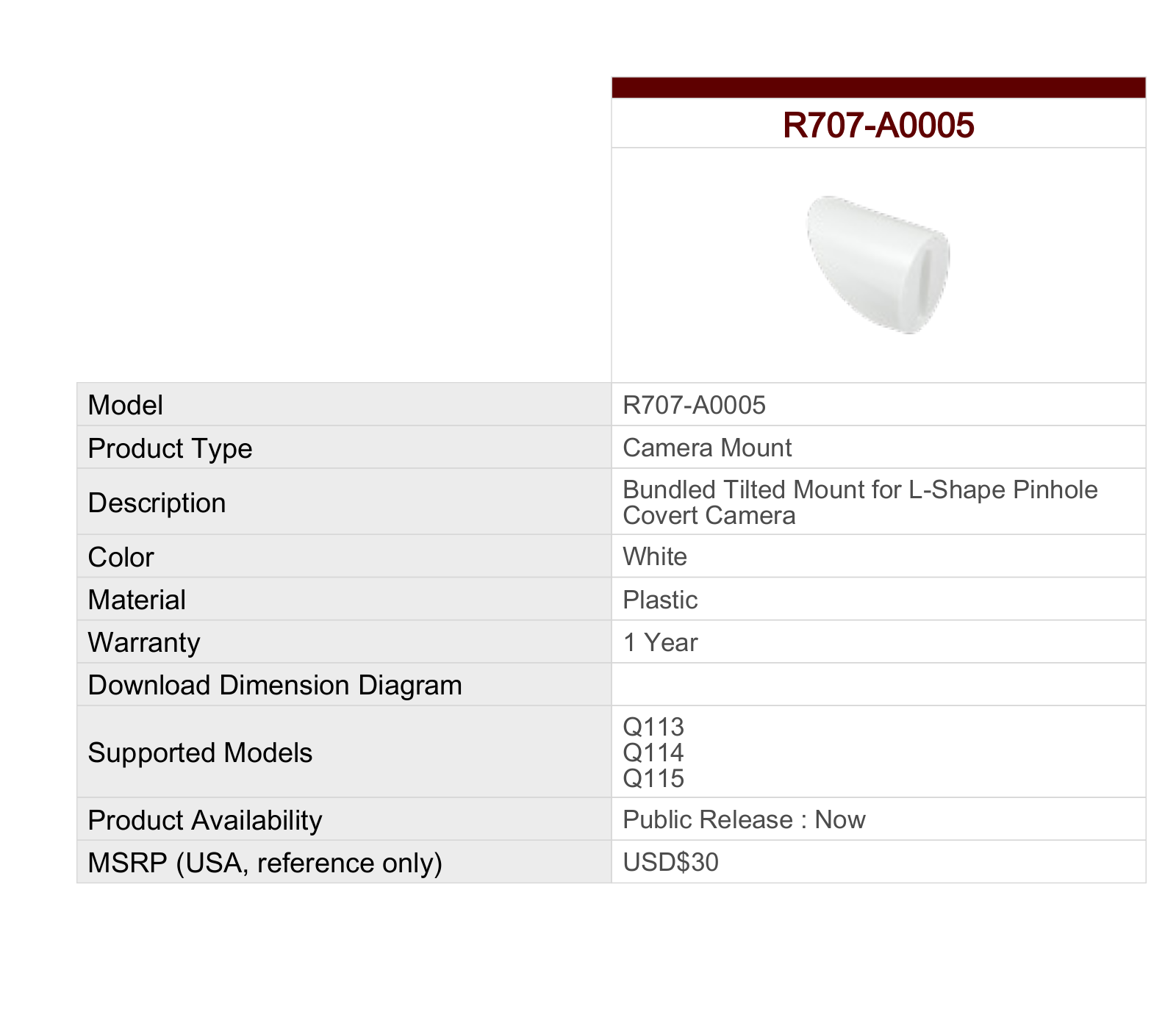 ACTi R707-A0005 Specsheet