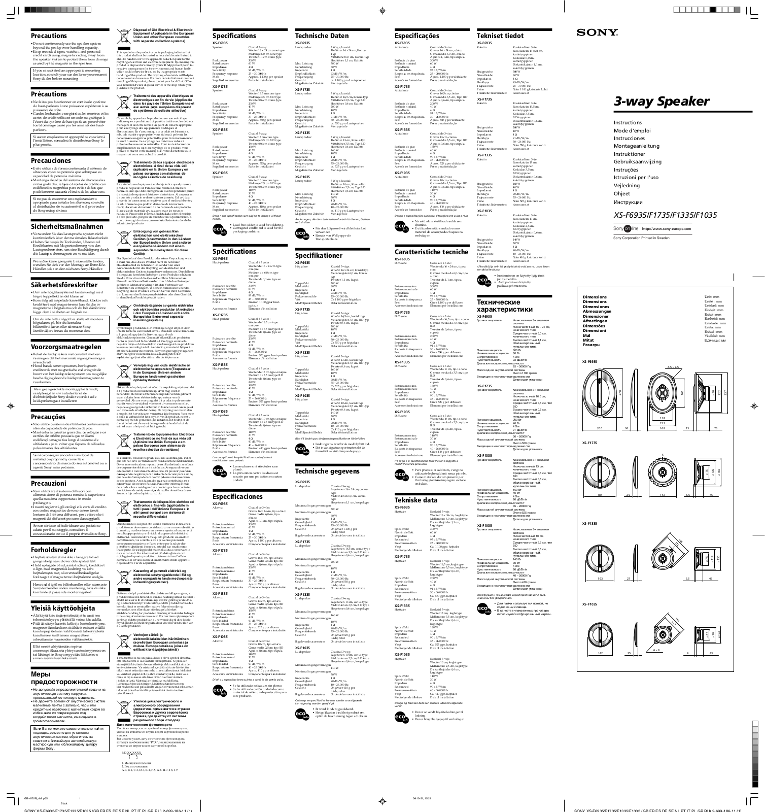 Sony XS-F1035, XS-F6935, XS-F1735, XS-F1335 User Manual