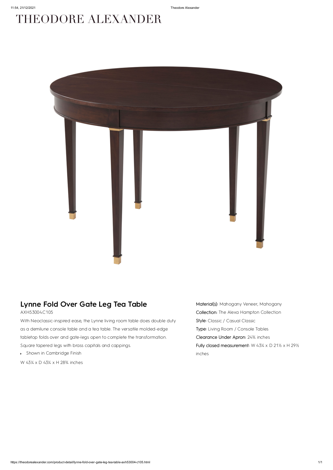 Theodore Alexander FPLJ3583 Specifications - ManualMachine.com