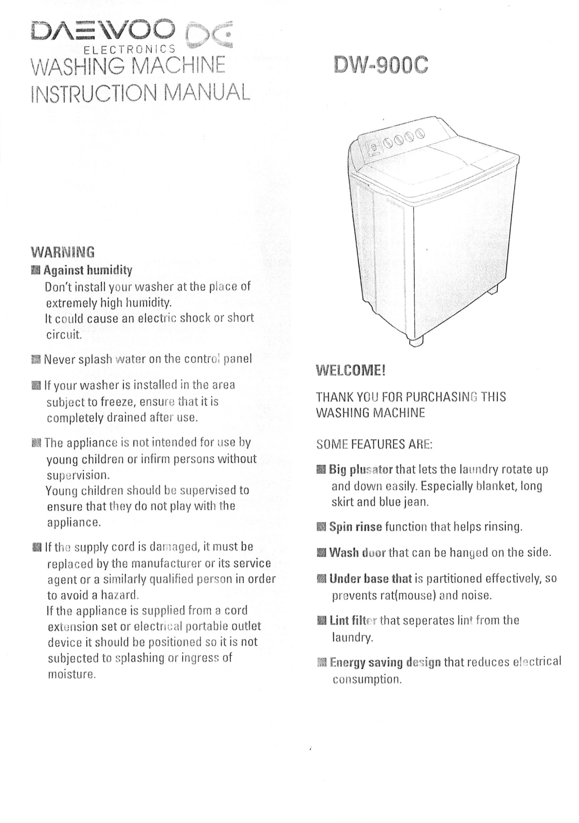 Daewoo DW-900C User Manual