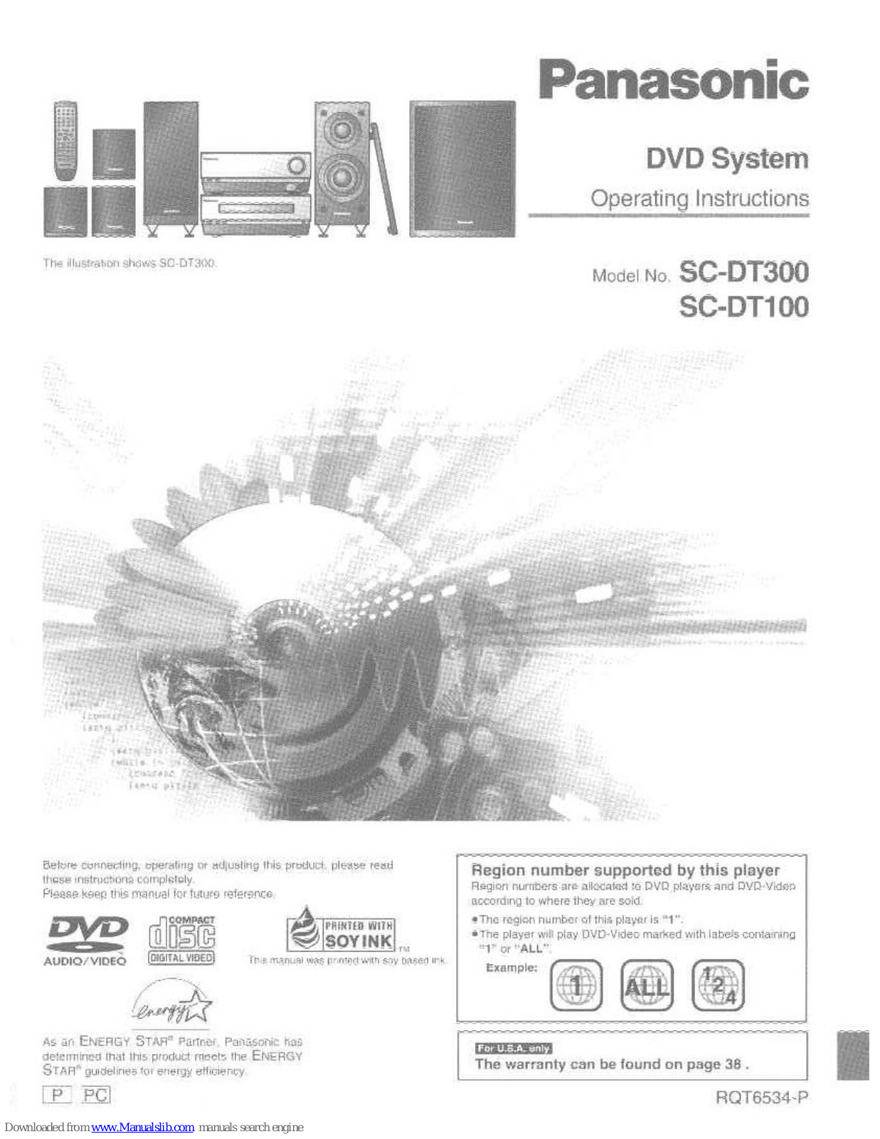 Panasonic SC-DT100, SL-DT300, SL-DT100, SA-DT300, SA-DT100 Operating Instructions Manual