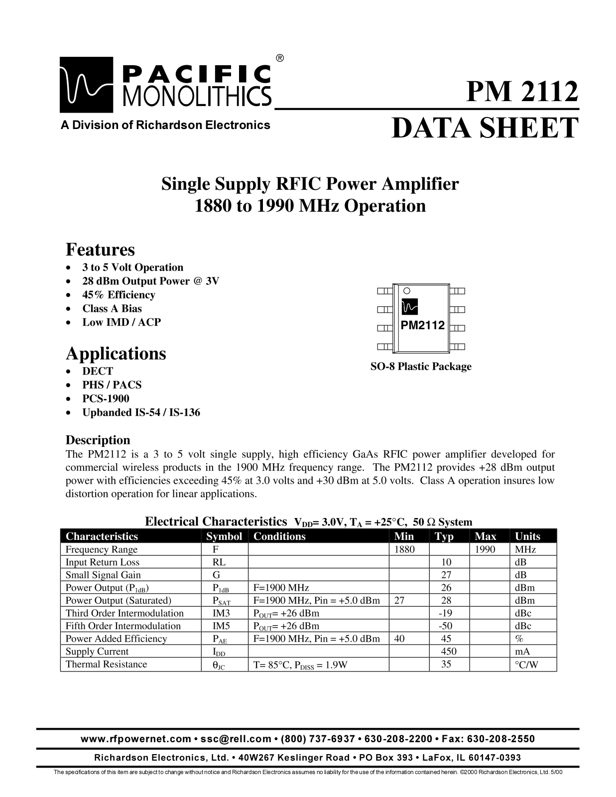 PACIFIC MONOLITHICS PM2112 Datasheet