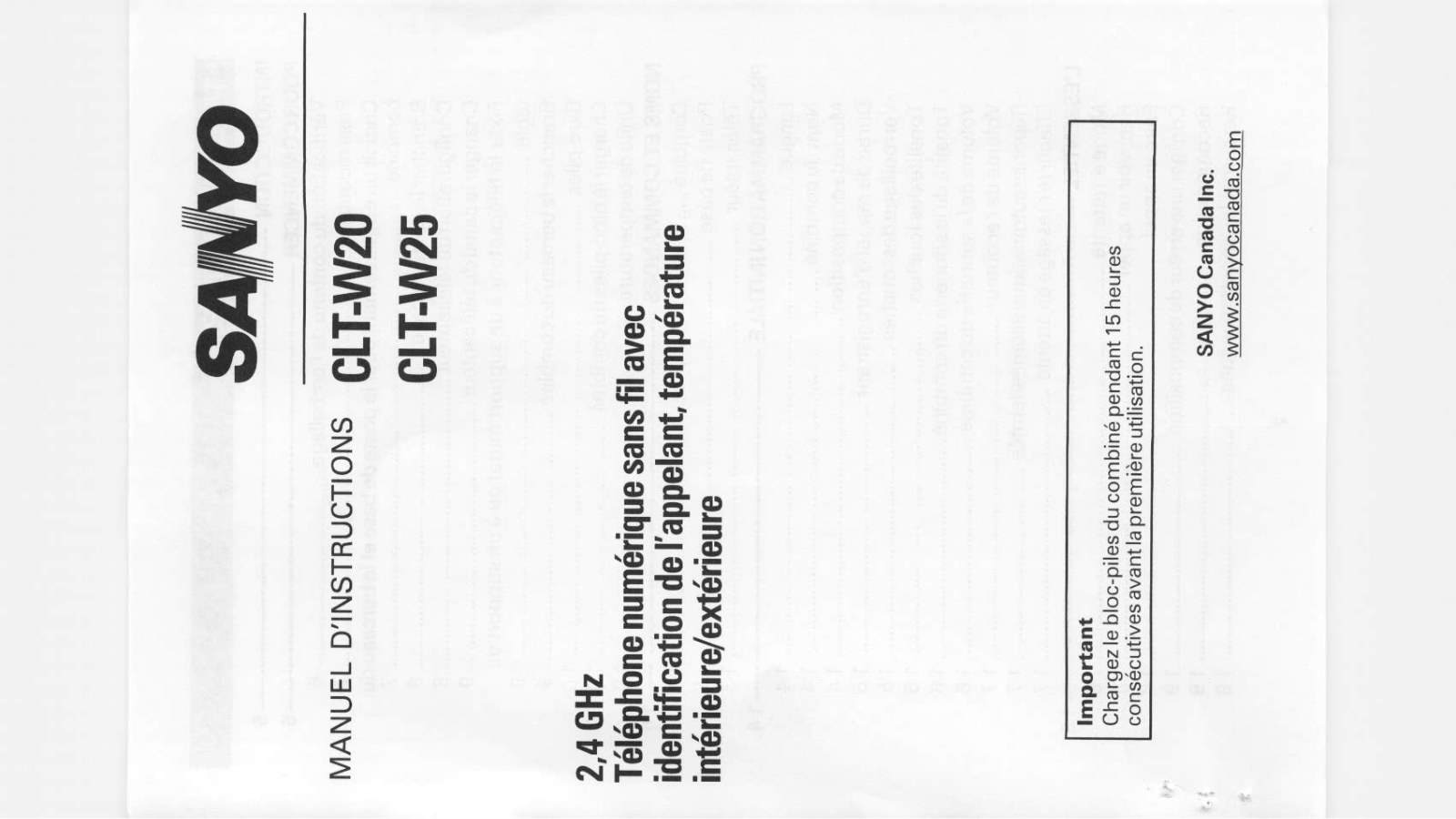 SANYO CLTW25 (French) User Manual