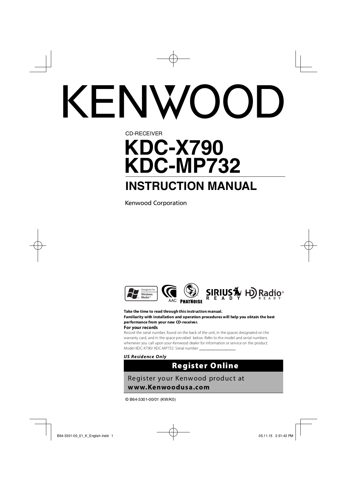 Kenwood KDC-MP732, KDC-X790 User Manual