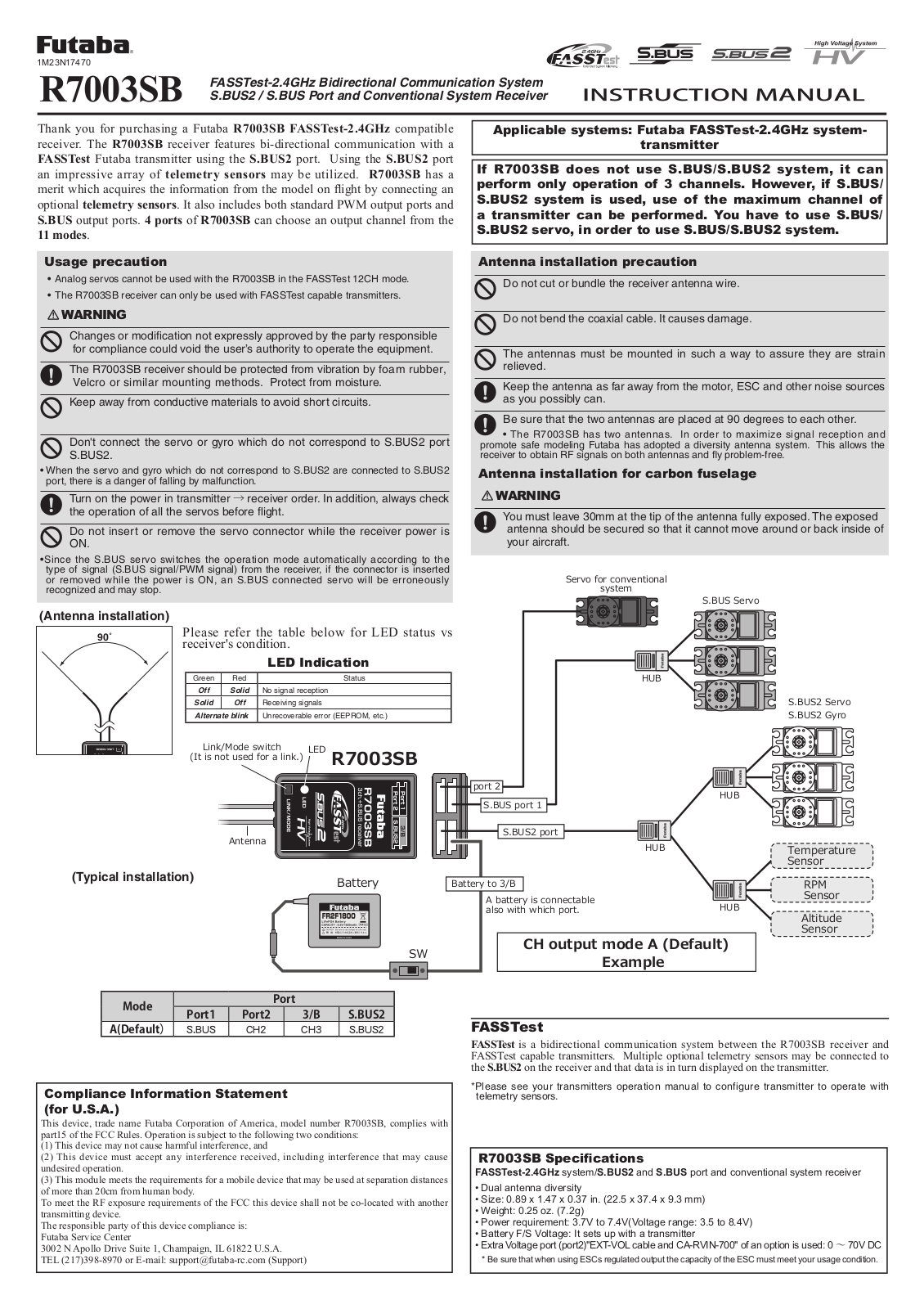 Futaba R7003SB 24G User Manual