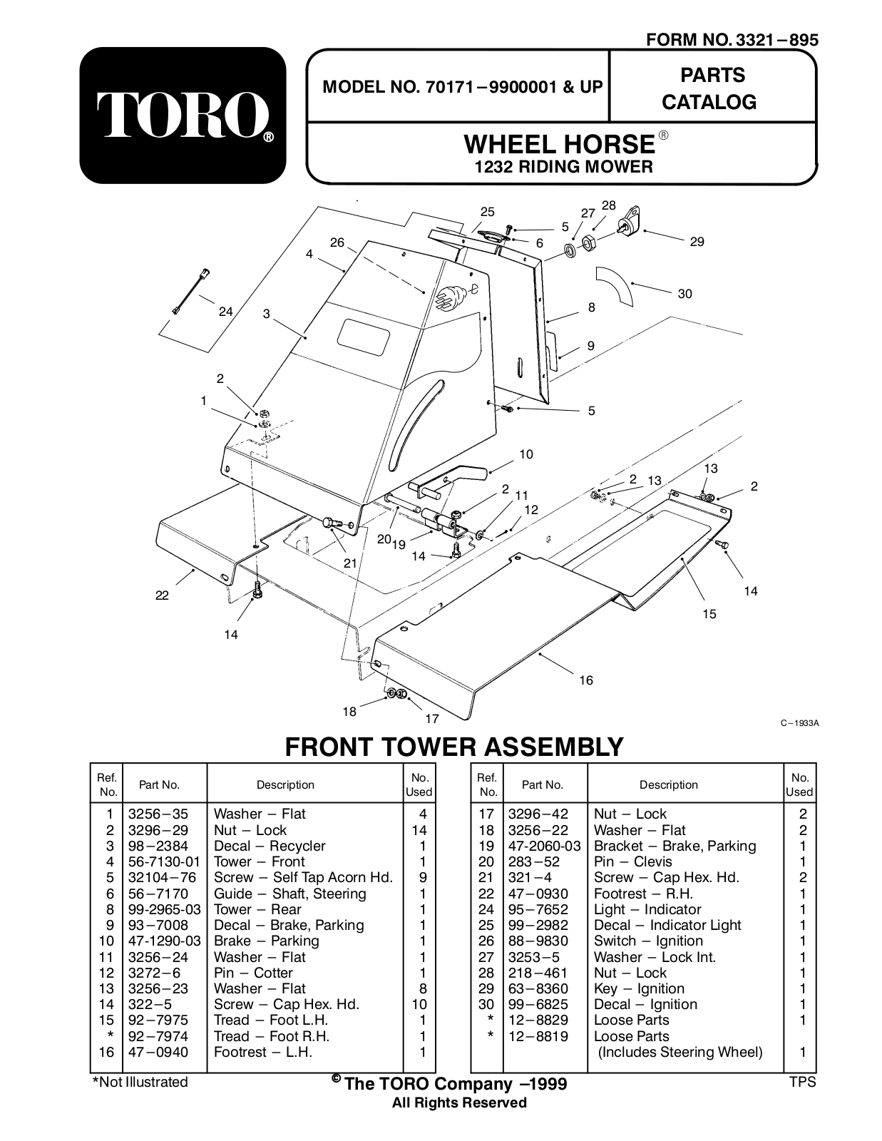 Toro 70171 Parts Catalogue