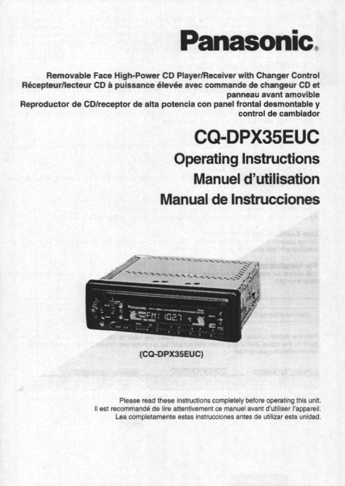 Panasonic cq-dpx35euc Operation Manual