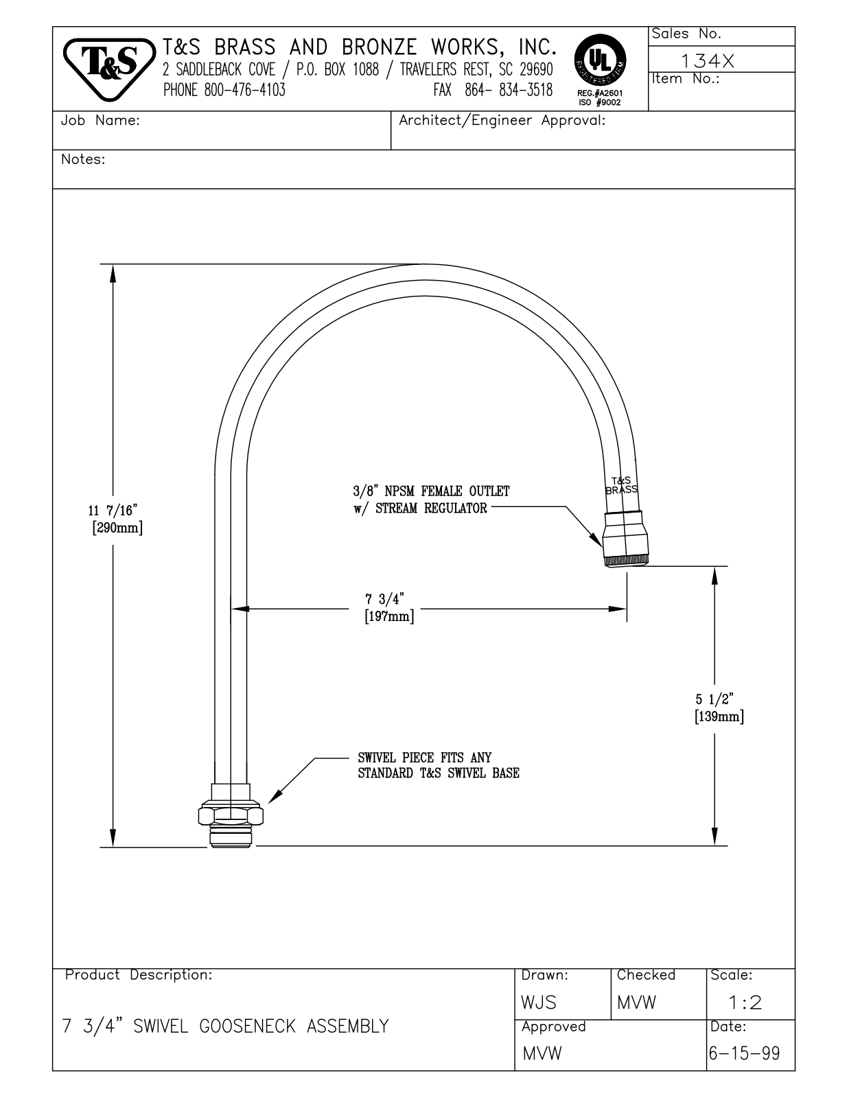 T & S Brass & Bronze Works 134X General Manual