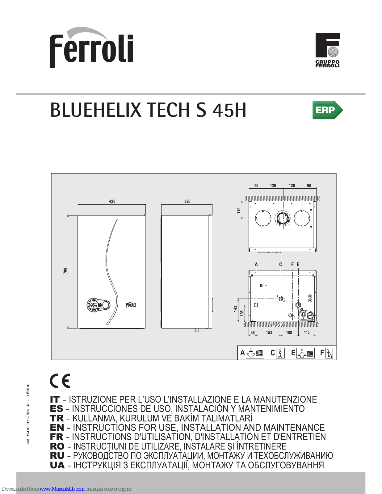 Ferroli BLUEHELIX TECH S 45H Instructions For Use, Installation And Maintenance