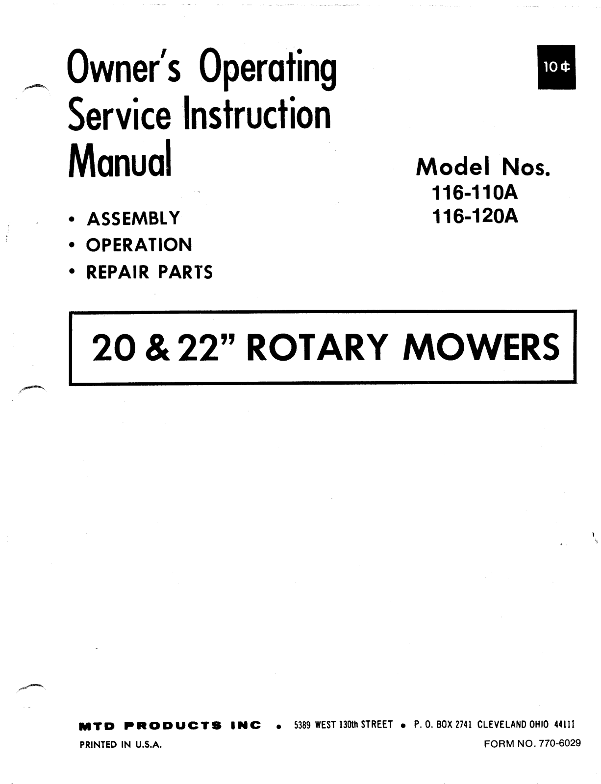 MTD 116-110A, 116-120A User Manual